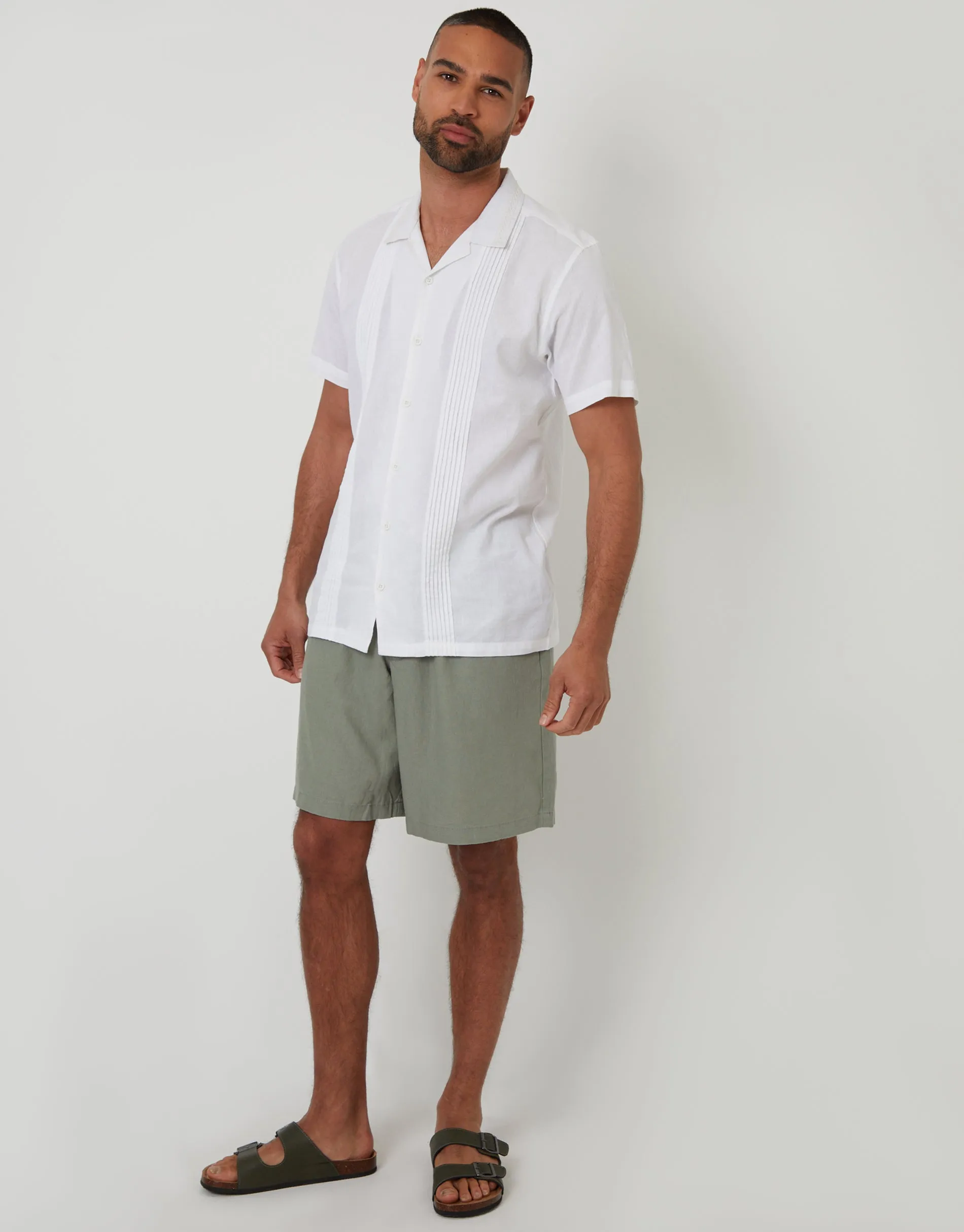 White Pleat Detail Linen Blend Short Sleeve Shirt sold by Threadbare product image thumbnail 3