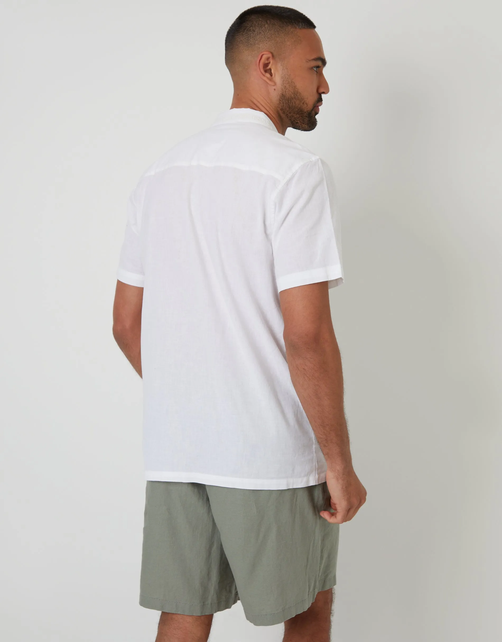 White Pleat Detail Linen Blend Short Sleeve Shirt sold by Threadbare product image thumbnail 2