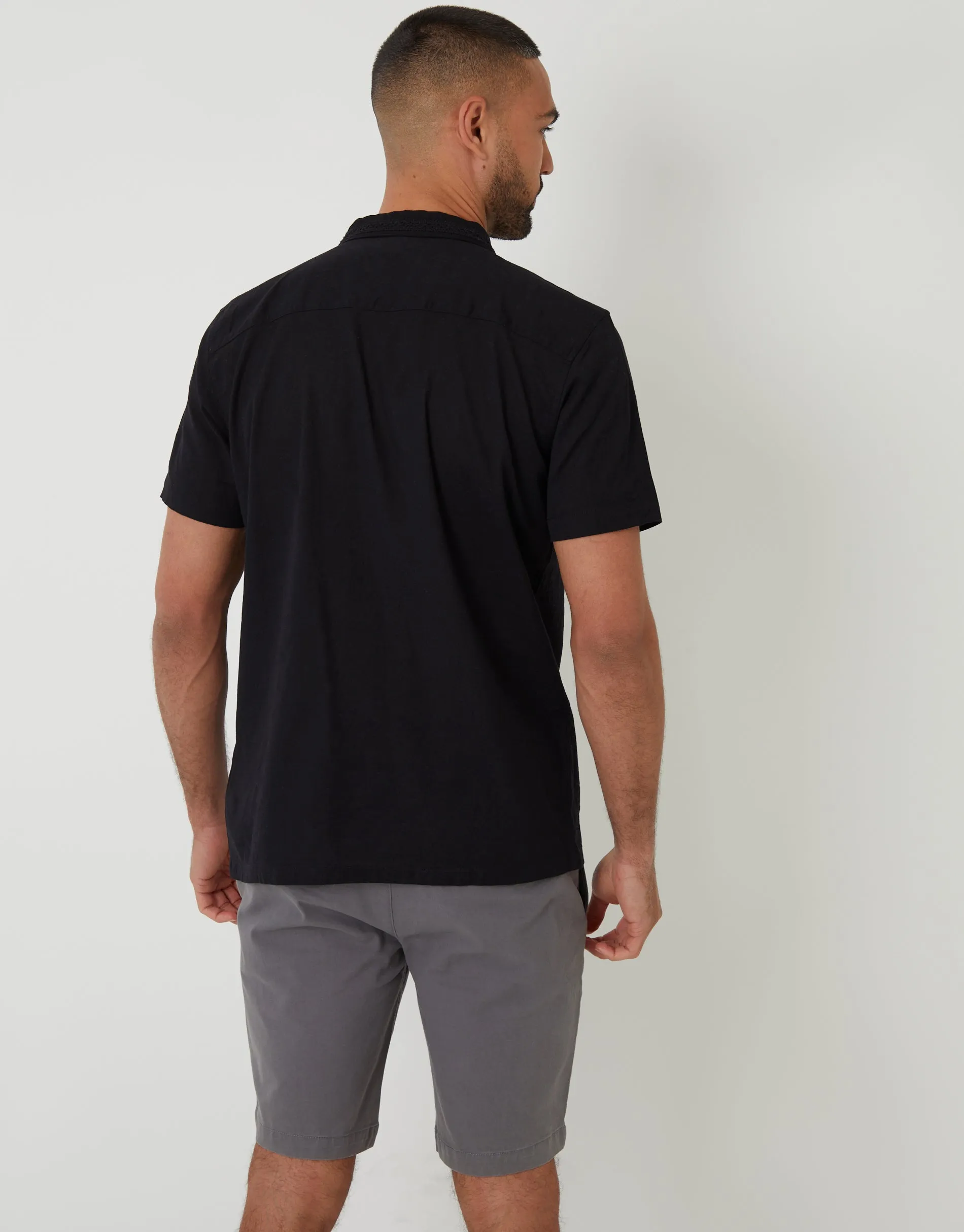 Black Pleat Detail Linen Blend Short Sleeve Shirt sold by Threadbare product image thumbnail 2