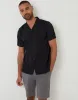 Black Pleat Detail Linen Blend Short Sleeve Shirt sold by Threadbare