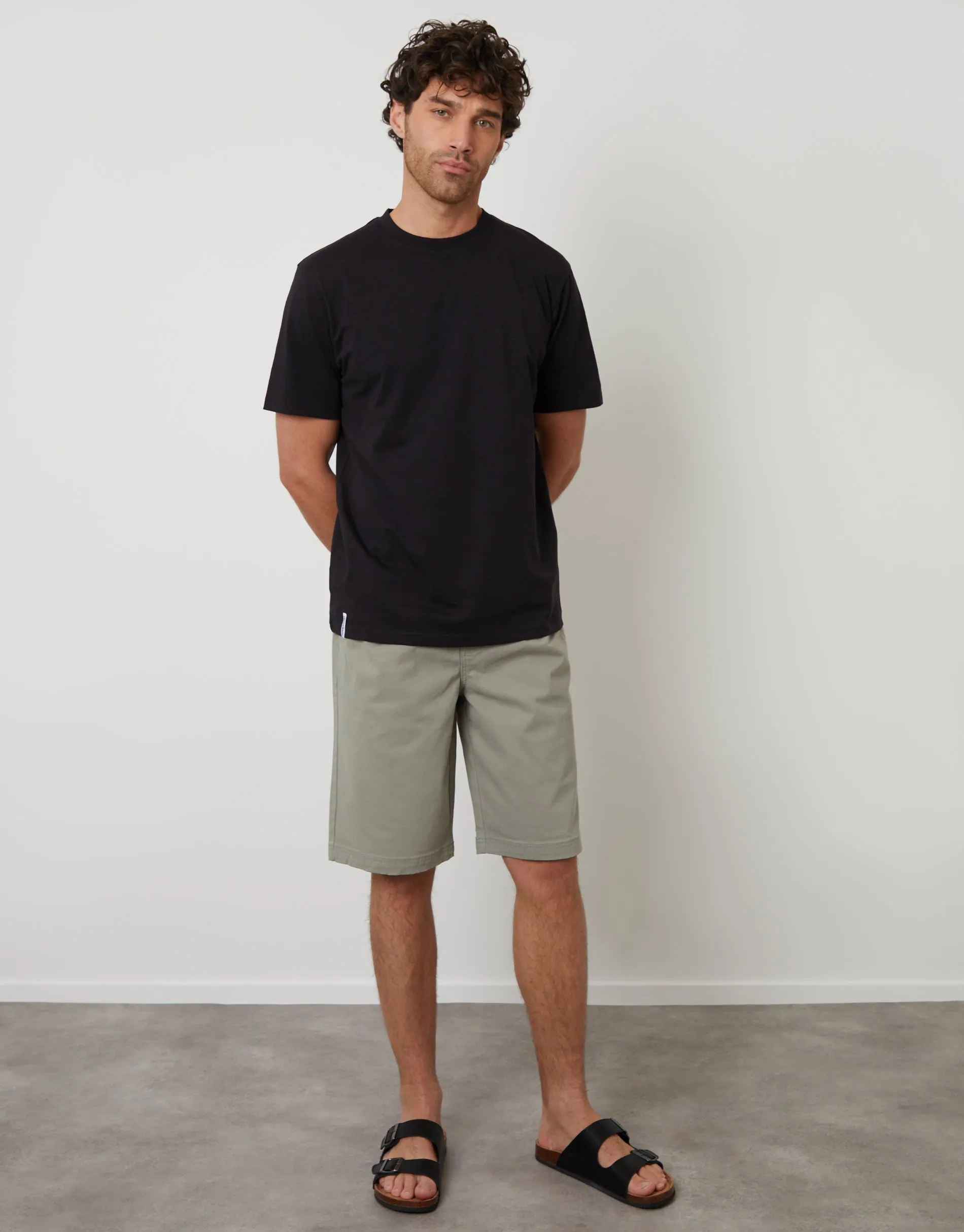 Sage Green Pleated Stretch Relaxed Fit Chino Shorts sold by Threadbare product image thumbnail 3