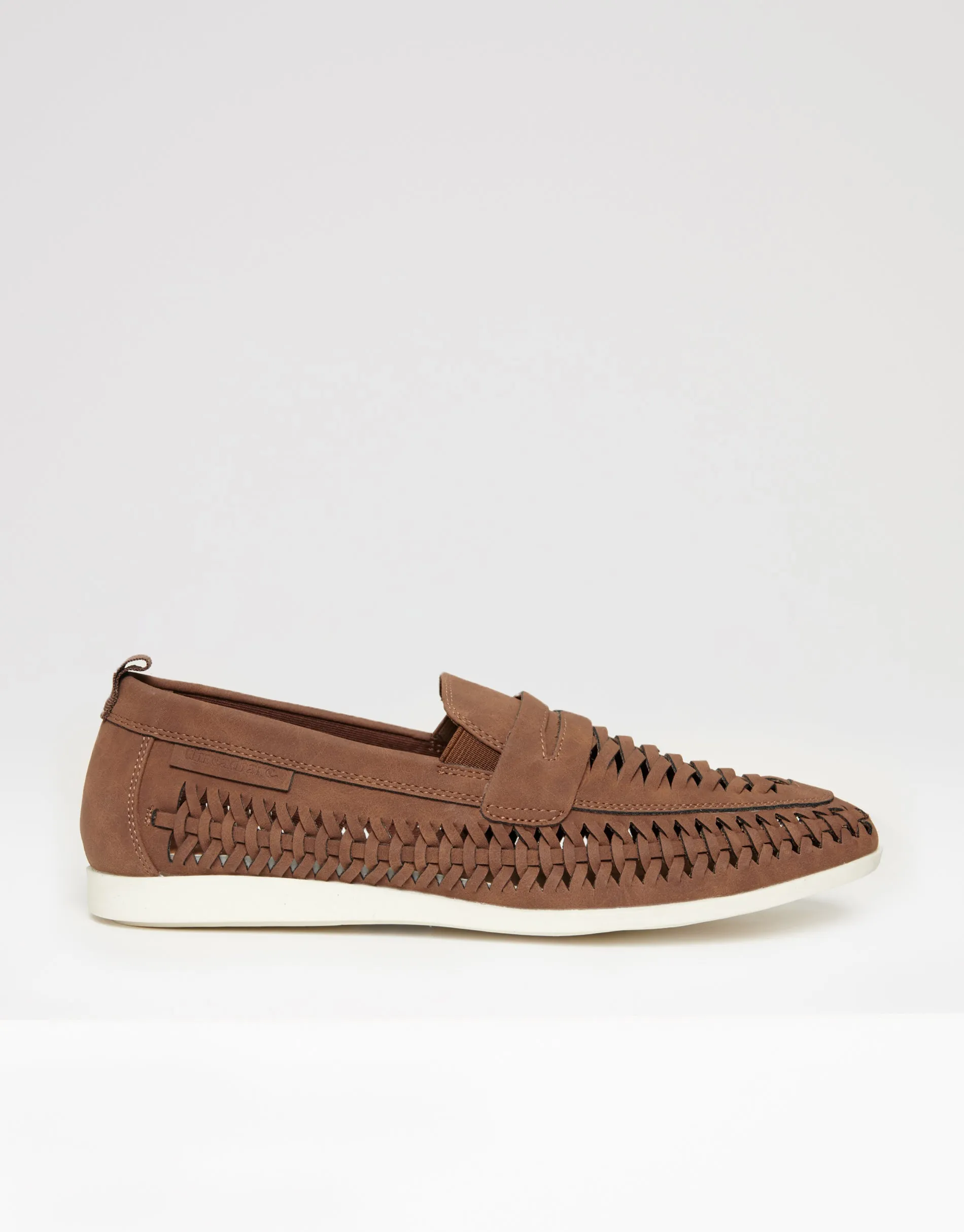 Tan Brown Faux Suede Woven Loafers sold by Threadbare