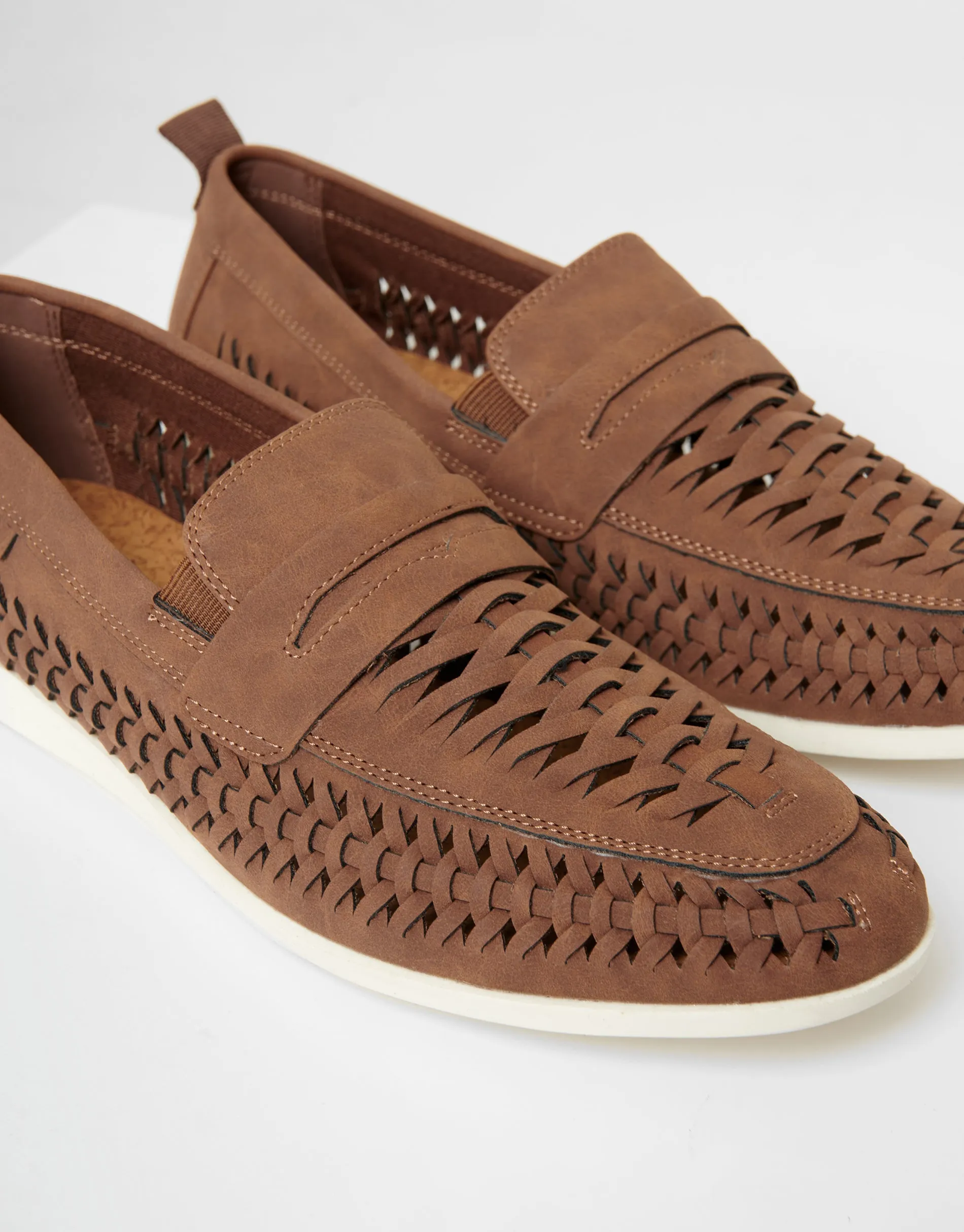 Tan Brown Faux Suede Woven Loafers sold by Threadbare product image thumbnail 3