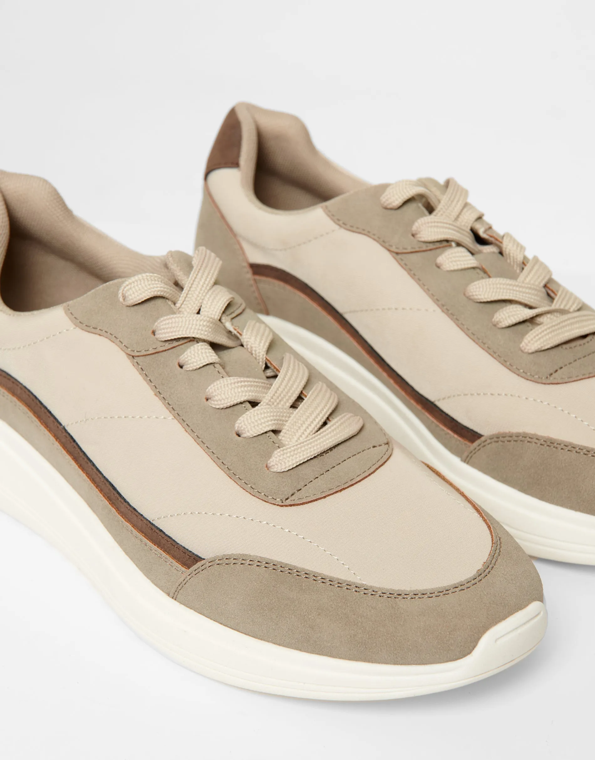 Beige Retro Panelled Court Trainers sold by Threadbare product image thumbnail 3