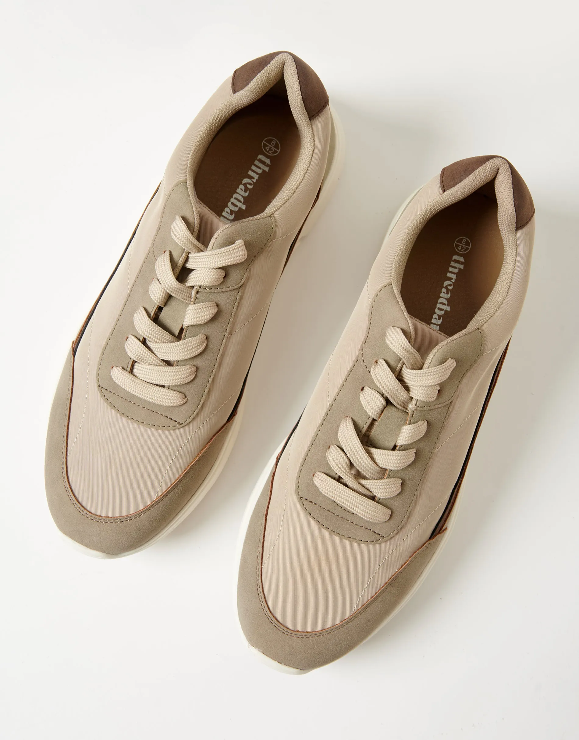 Beige Retro Panelled Court Trainers sold by Threadbare