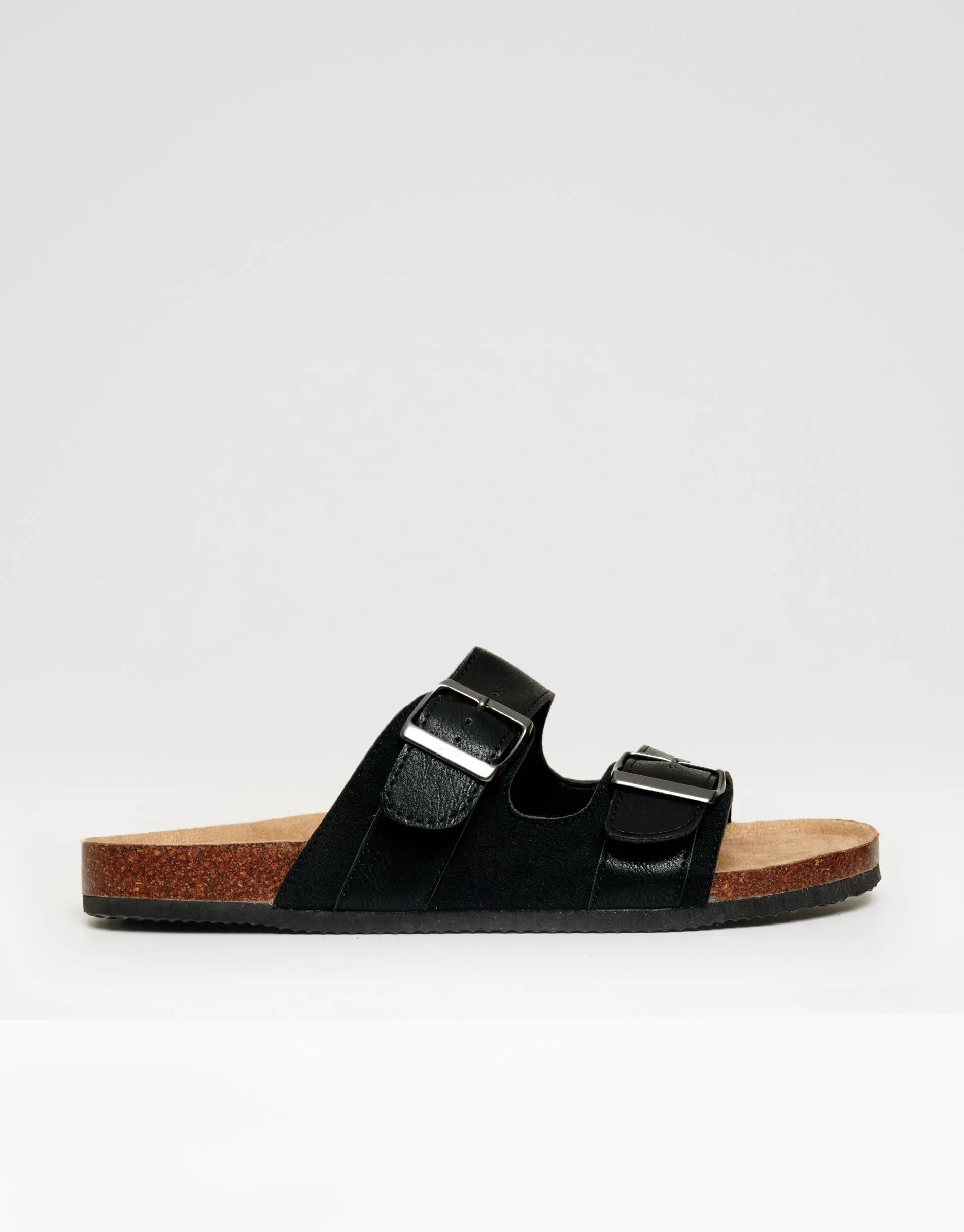 Black Slip On Two Buckle Strap Sandals sold by Threadbare