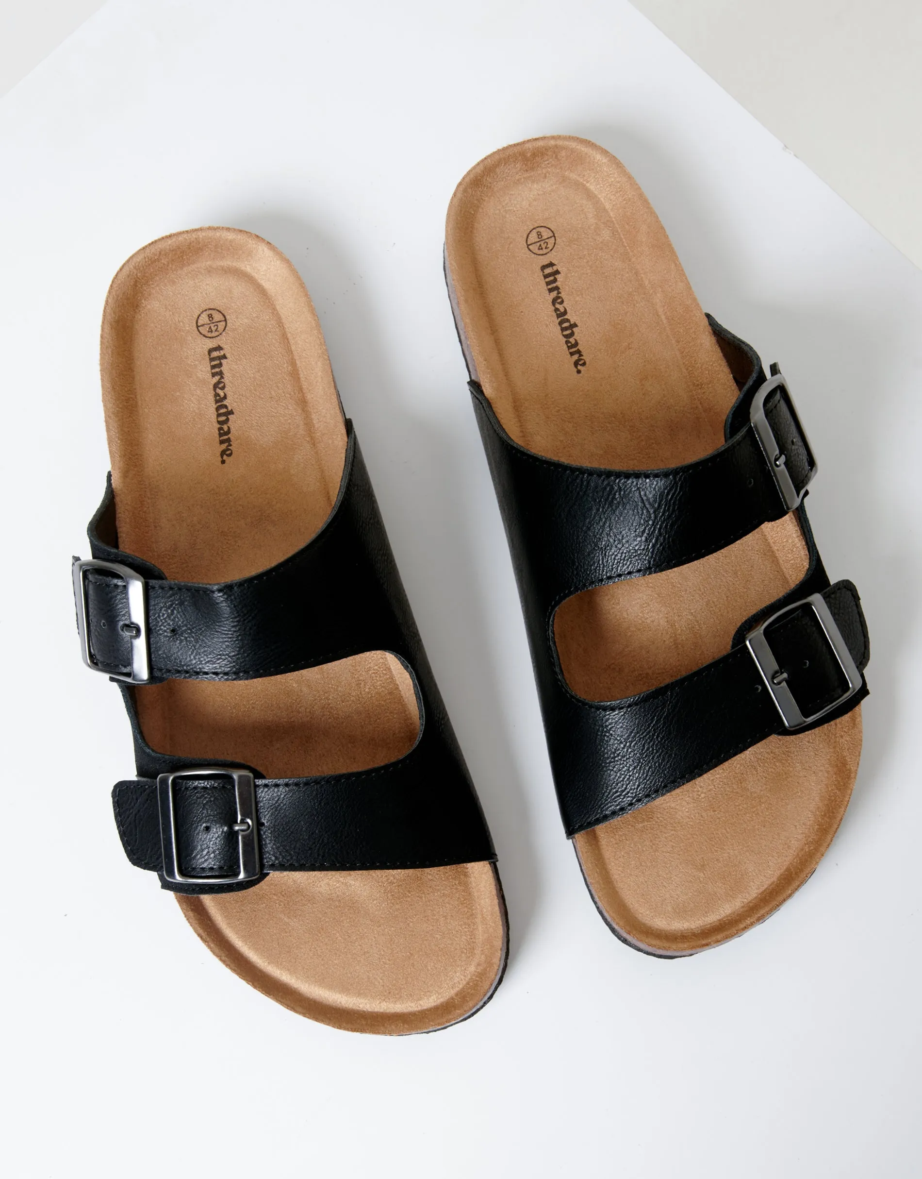 Black Slip On Two Buckle Strap Sandals sold by Threadbare product image thumbnail 2