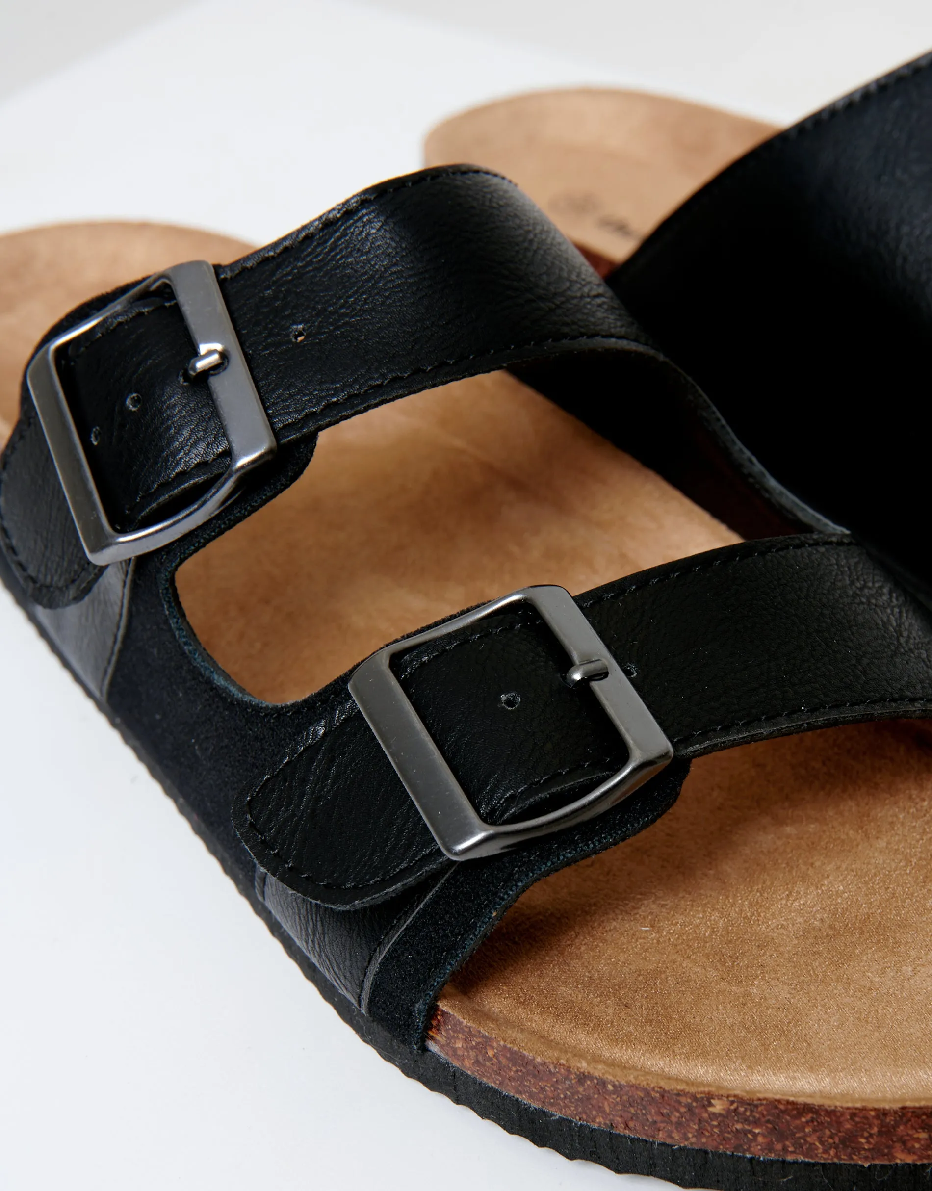 Black Slip On Two Buckle Strap Sandals sold by Threadbare product image thumbnail 3