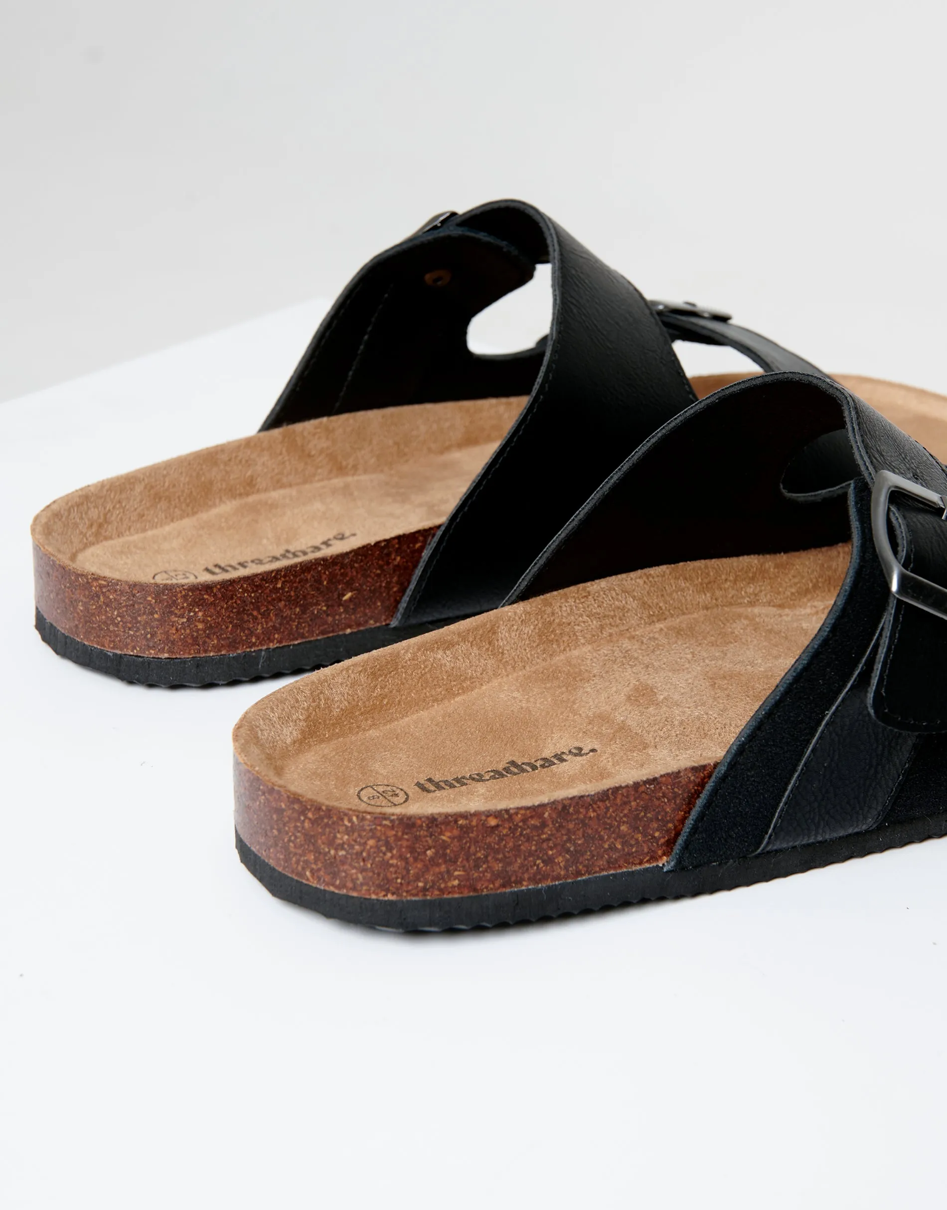 Black Slip On Two Buckle Strap Sandals sold by Threadbare product image thumbnail 4