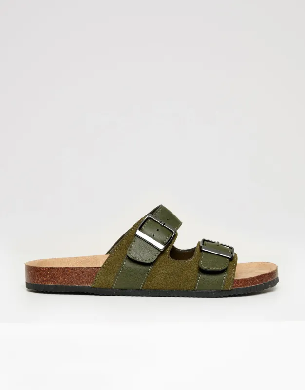 Threadbare Men's Khaki Green Slip On Two Buckle Strap Sandals sold by Threadbare