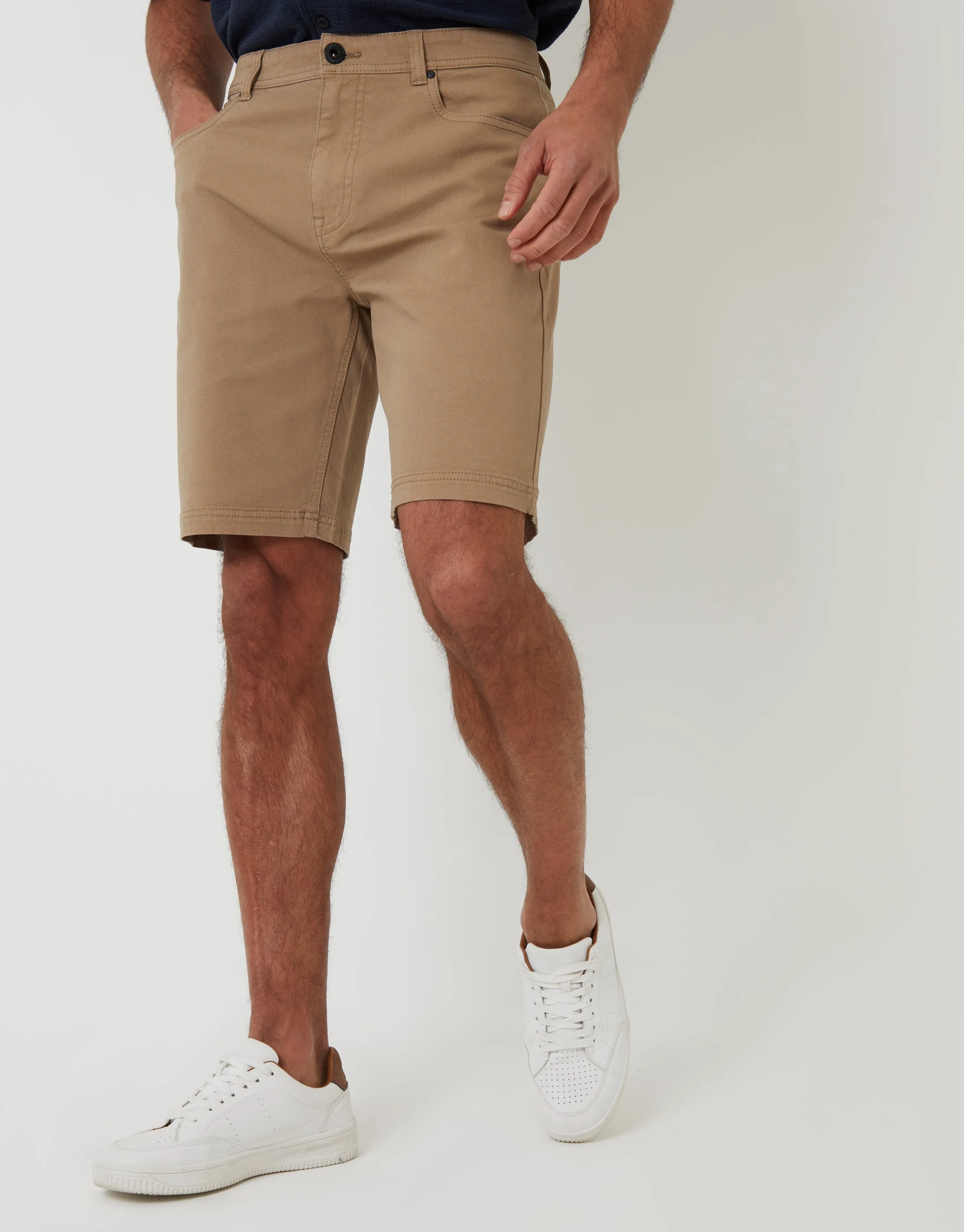 Dark Stone Stretch 5 Pocket Chino Shorts sold by Threadbare