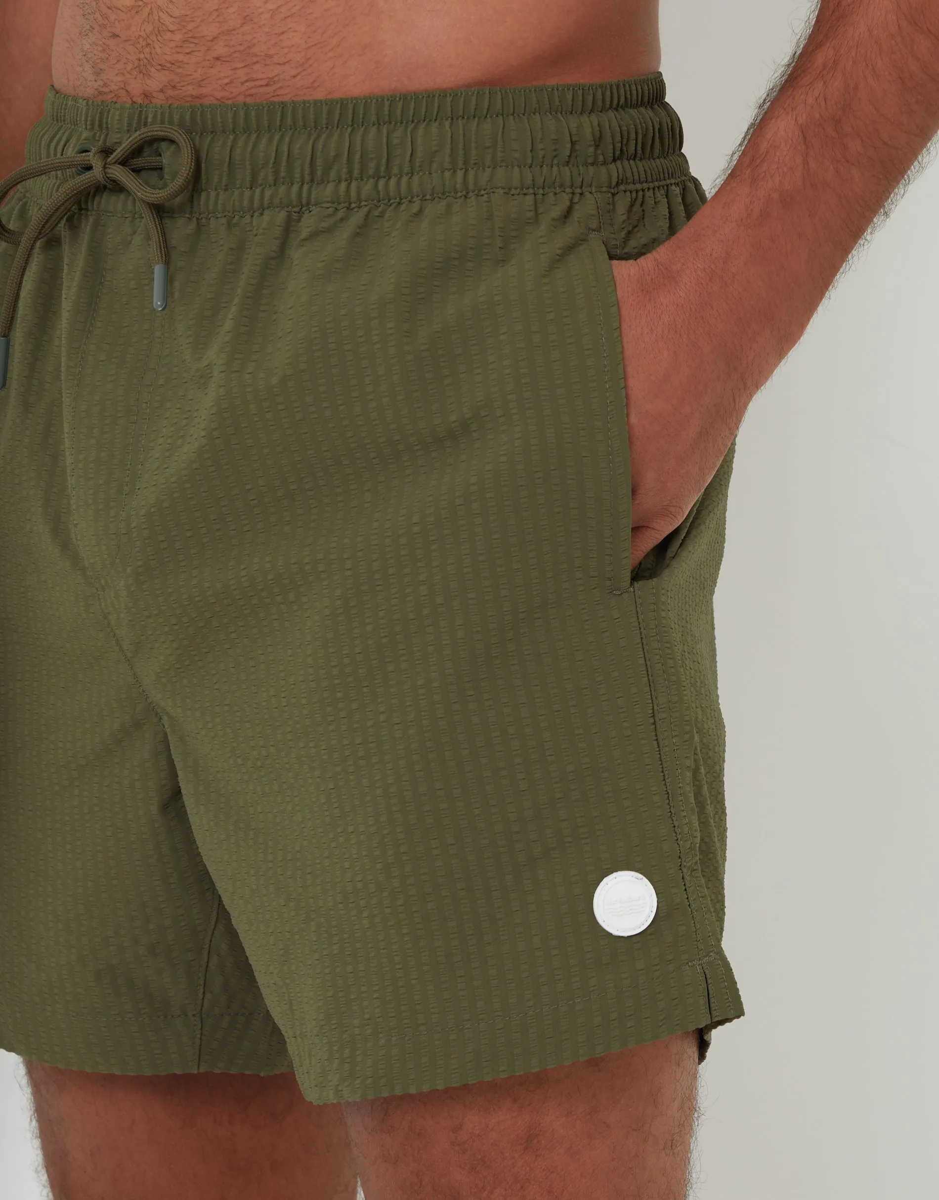Khaki Green Seersucker Swim Shorts sold by Threadbare product image thumbnail 4