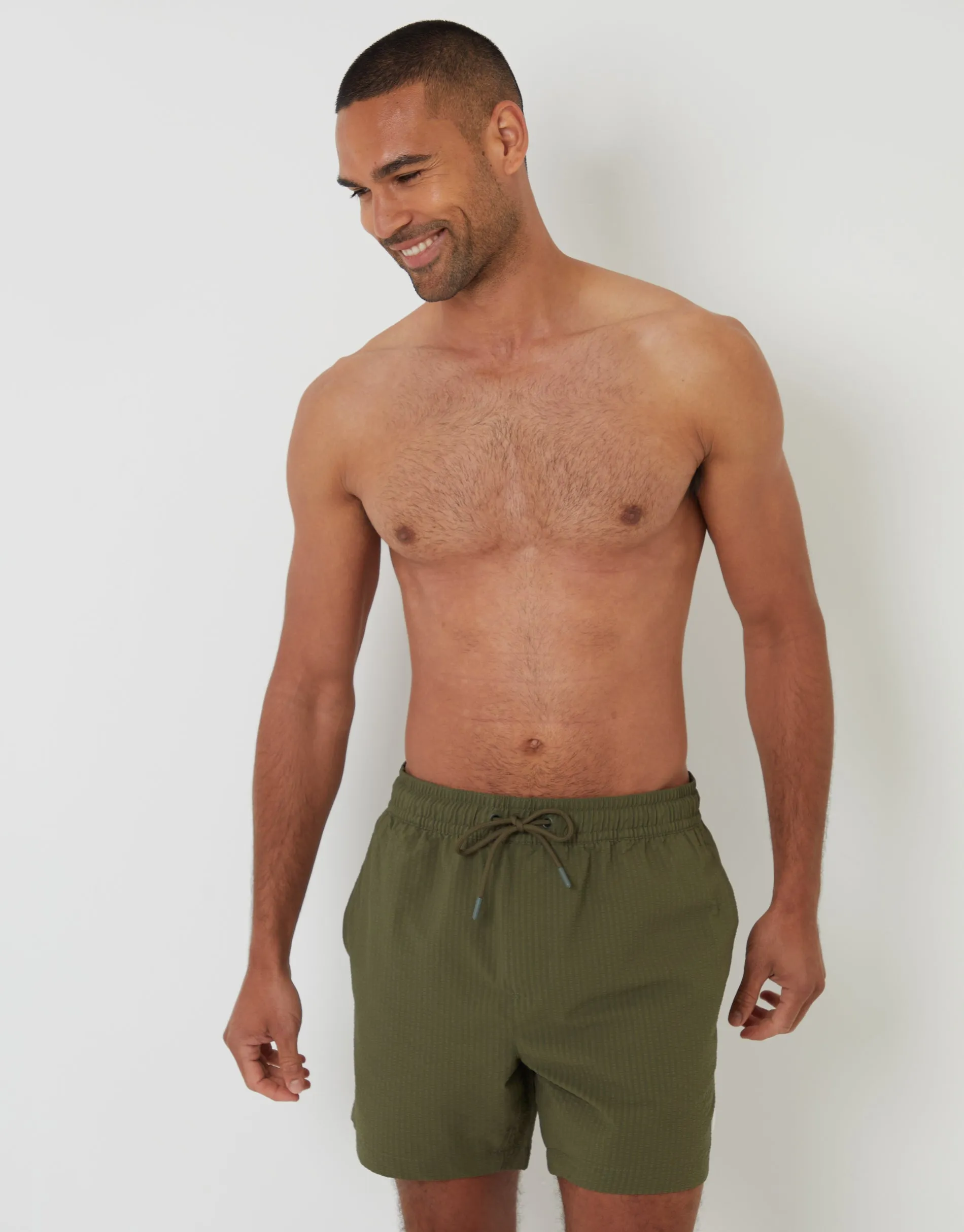 Khaki Green Seersucker Swim Shorts sold by Threadbare product image thumbnail 3