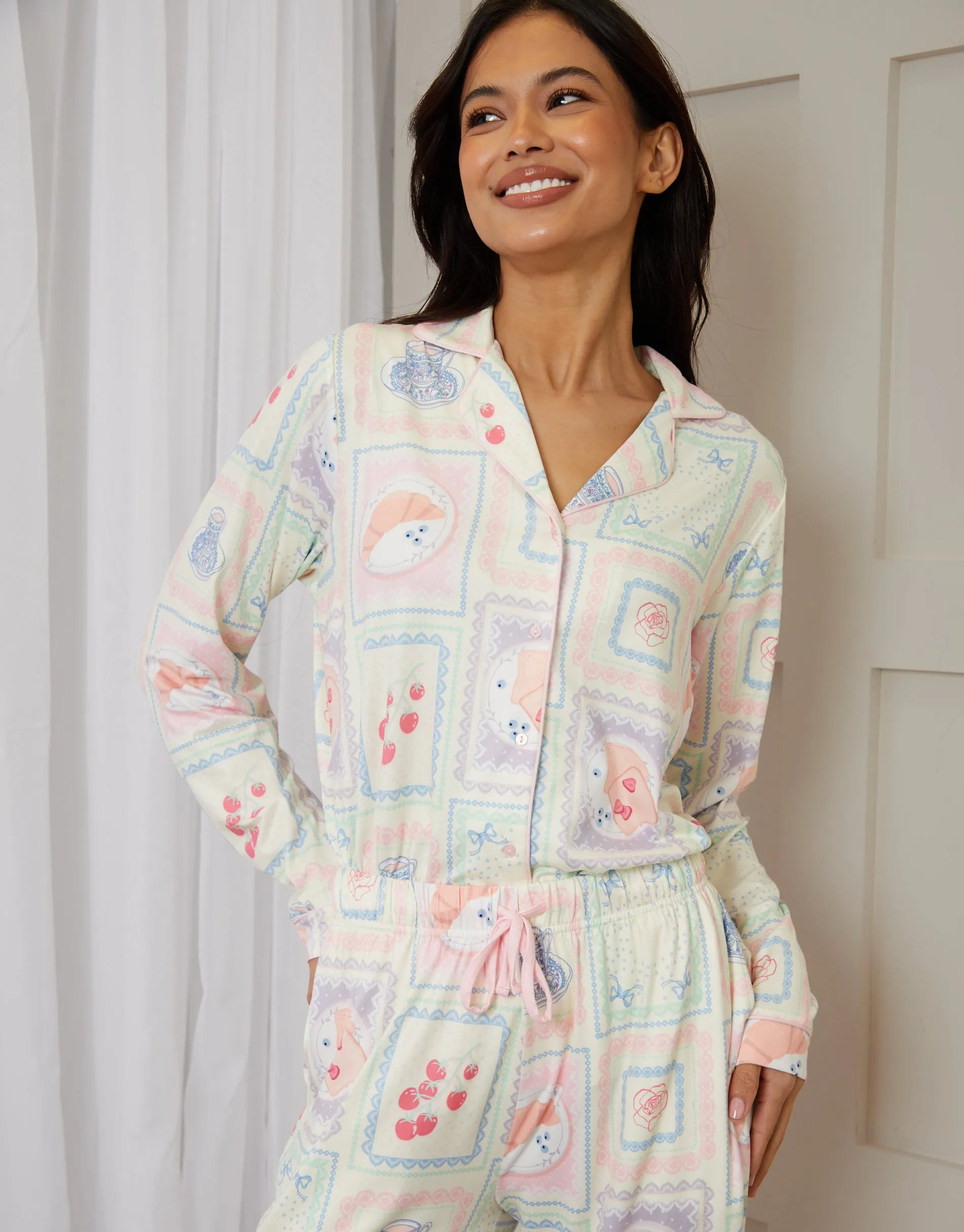 Cream Printed Long Button-Through Pyjamas (2-Piece Set) sold by Threadbare product image thumbnail 4