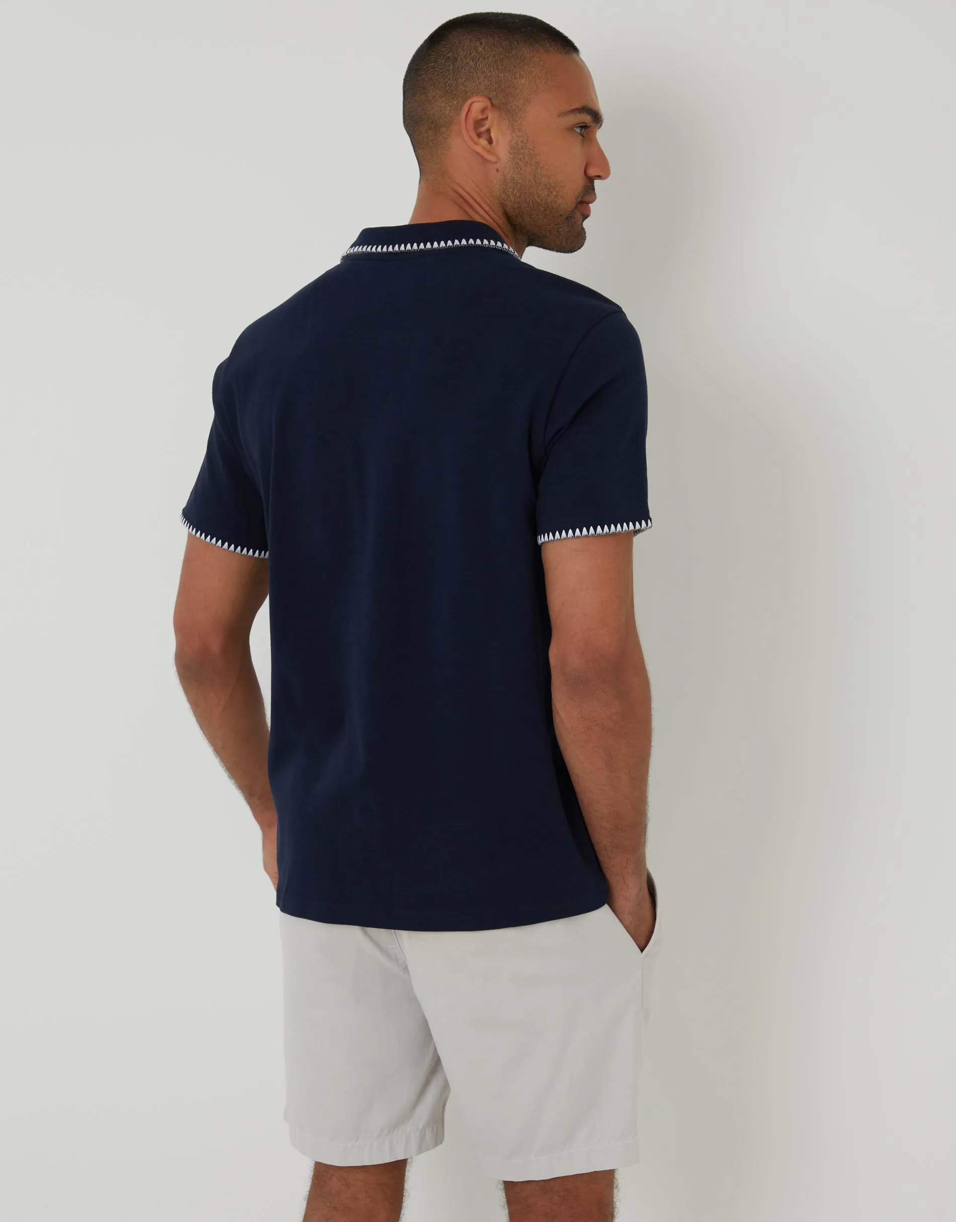 Navy Contrast Revere Collar Polo Shirt sold by Threadbare product image thumbnail 2