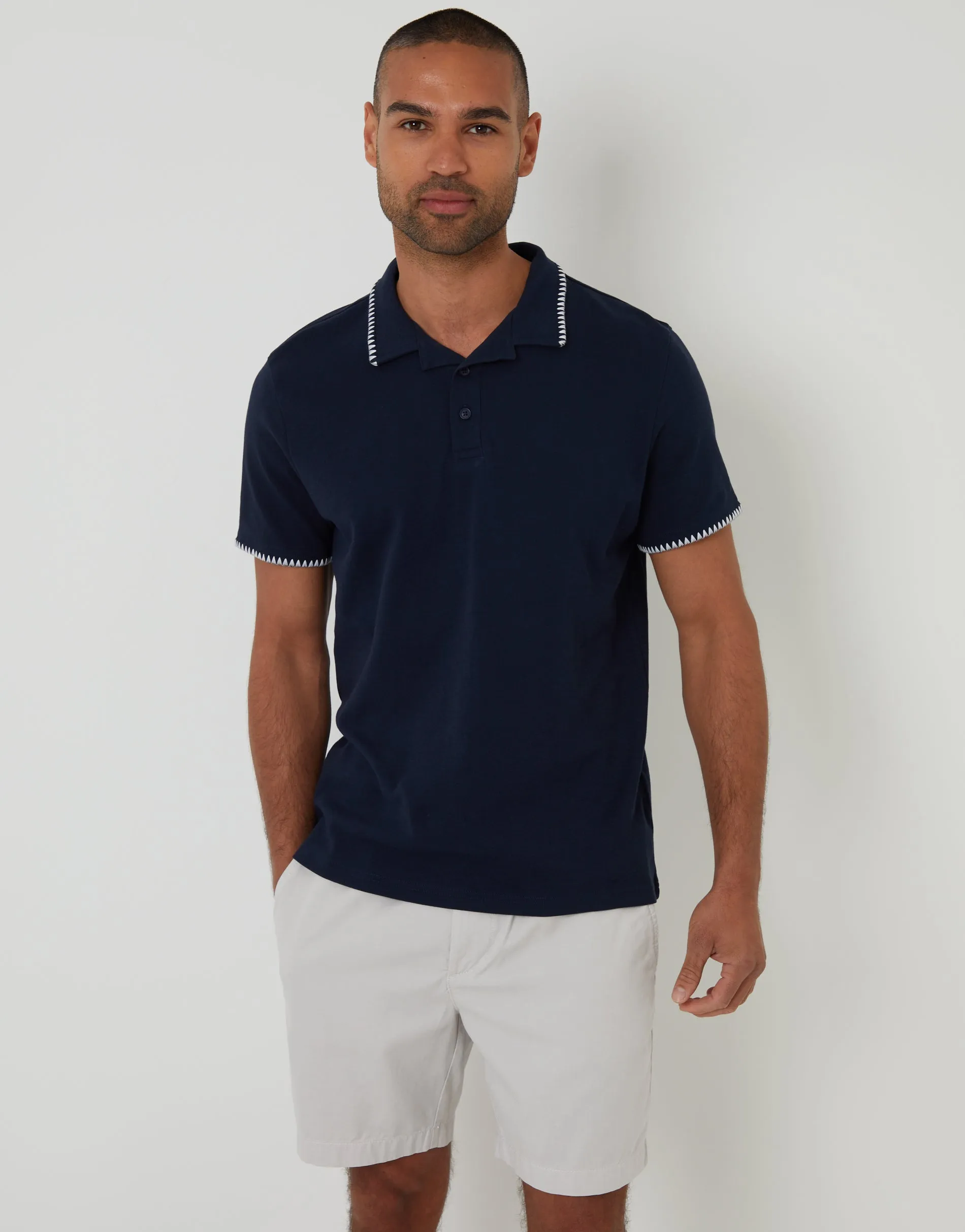 Navy Contrast Revere Collar Polo Shirt sold by Threadbare