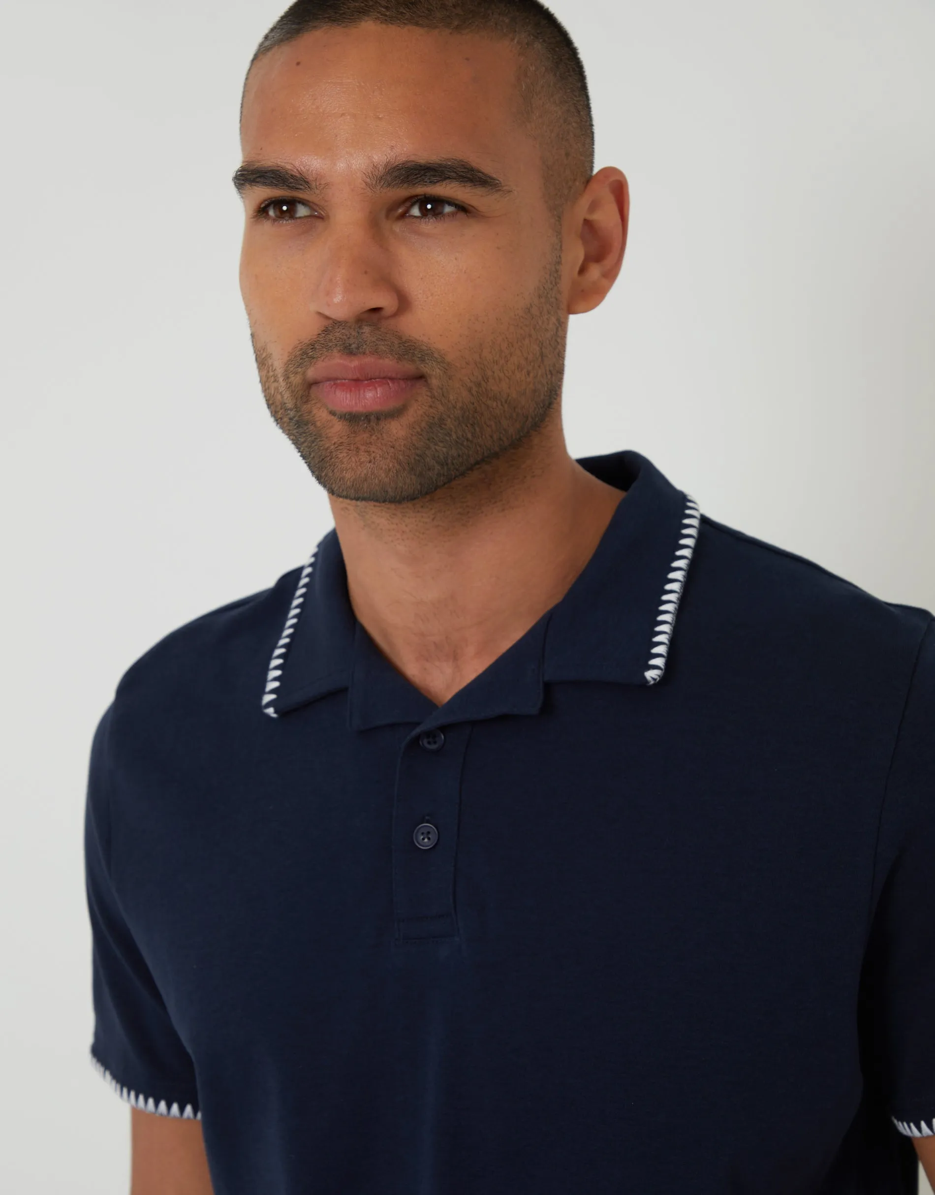 Navy Contrast Revere Collar Polo Shirt sold by Threadbare product image thumbnail 4