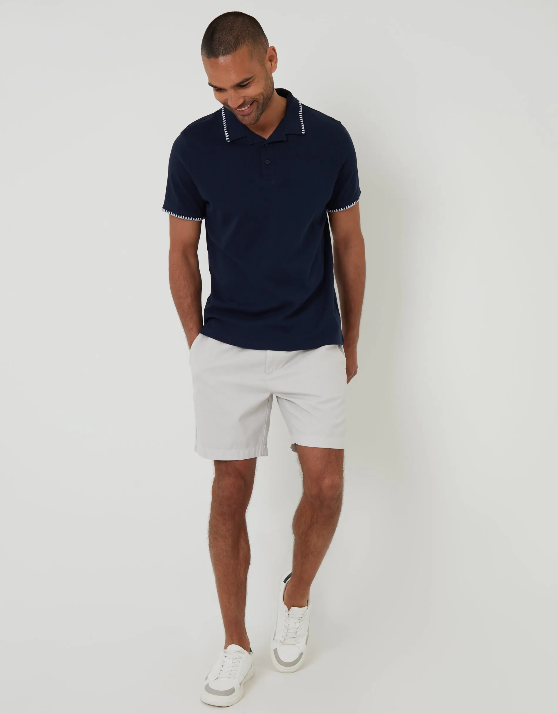 Navy Contrast Revere Collar Polo Shirt sold by Threadbare product image thumbnail 3