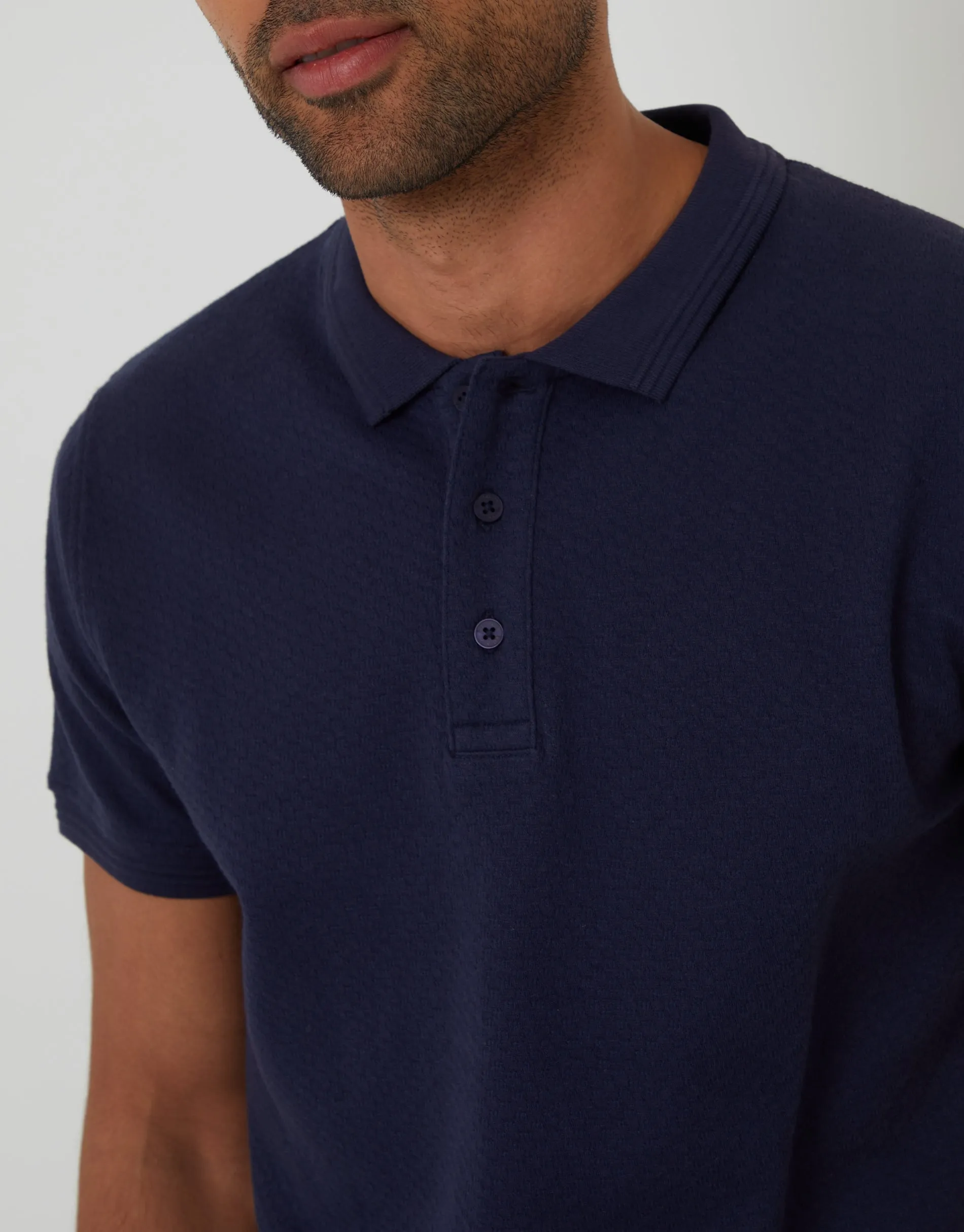 Navy Textured Short Sleeve Polo Shirt sold by Threadbare product image thumbnail 4