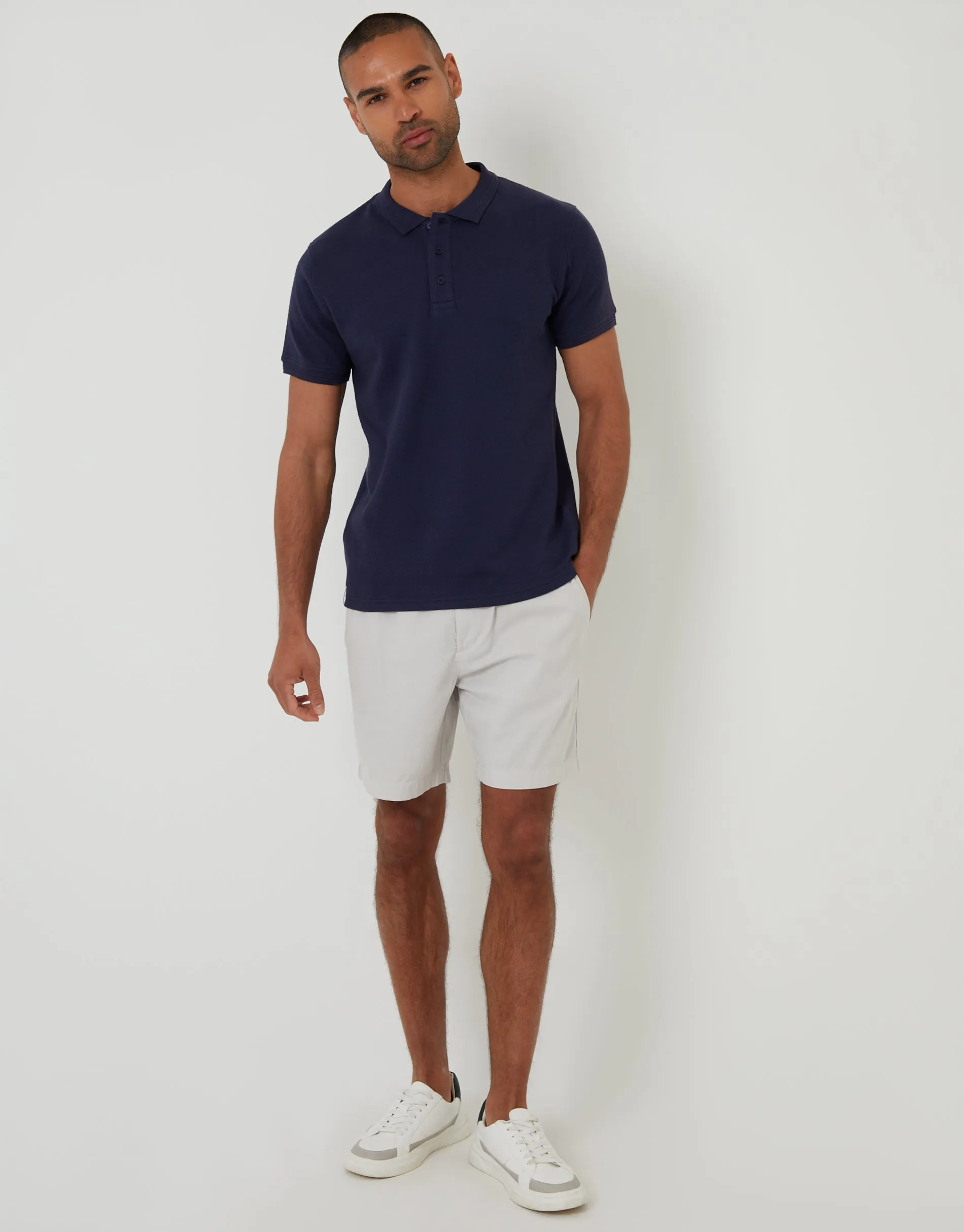 Navy Textured Short Sleeve Polo Shirt sold by Threadbare product image thumbnail 3