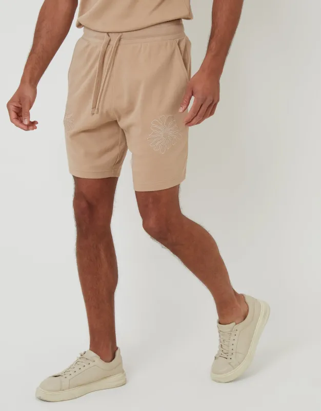 Stone Floral Embroidered Sweat Shorts sold by Threadbare