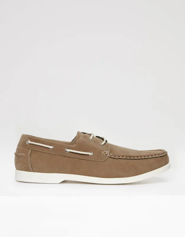 Stone Faux Suede Boat Shoes sold by Threadbare