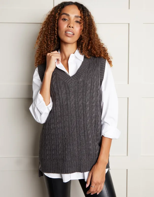 Charcoal Grey Cable Knit Vest sold by Threadbare
