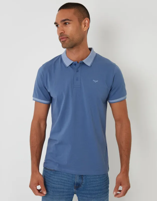 Denim Blue Birdseye Collar Polo Shirt sold by Threadbare