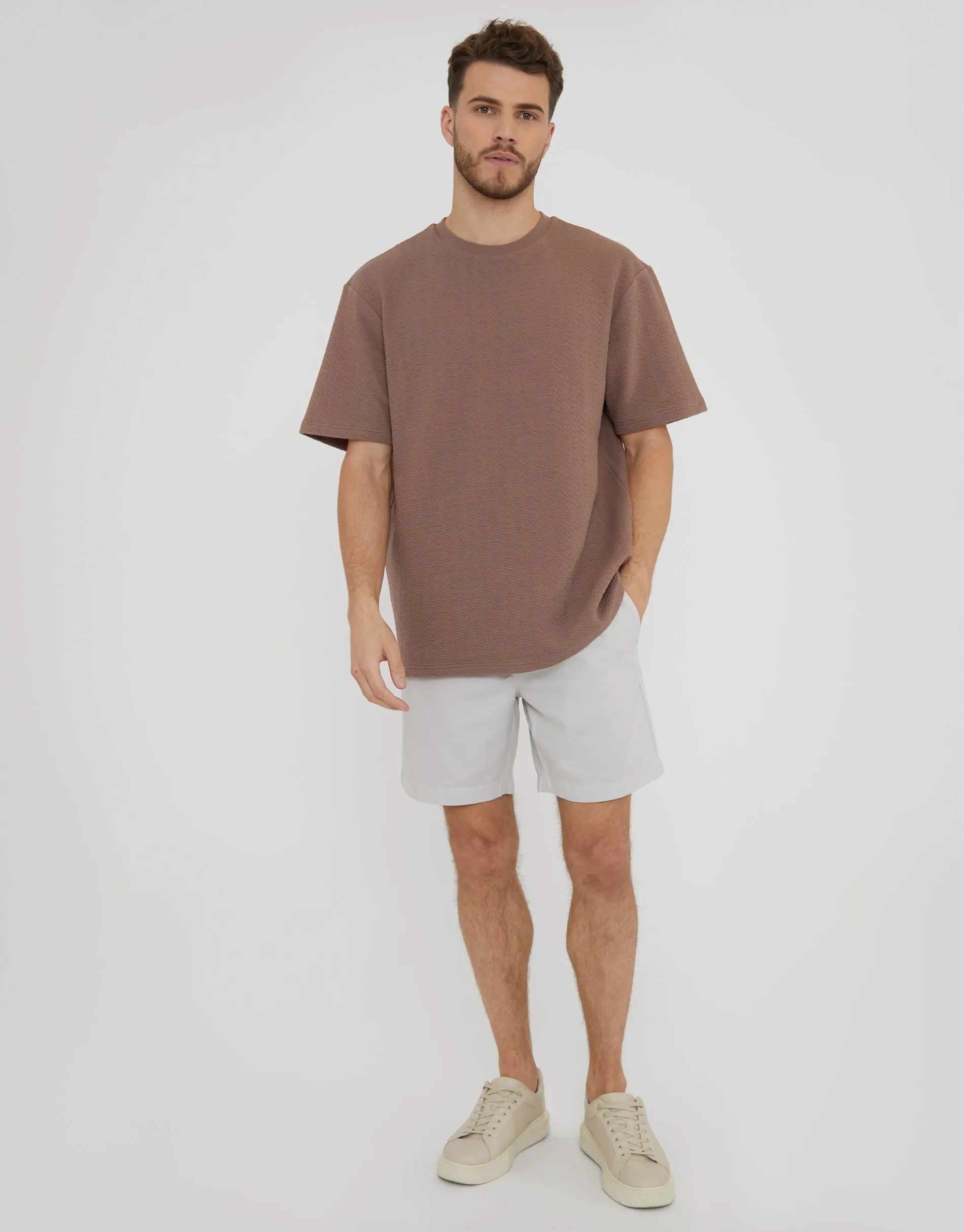 Deep Taupe Relaxed Fit Textured T-Shirt sold by Threadbare product image thumbnail 4