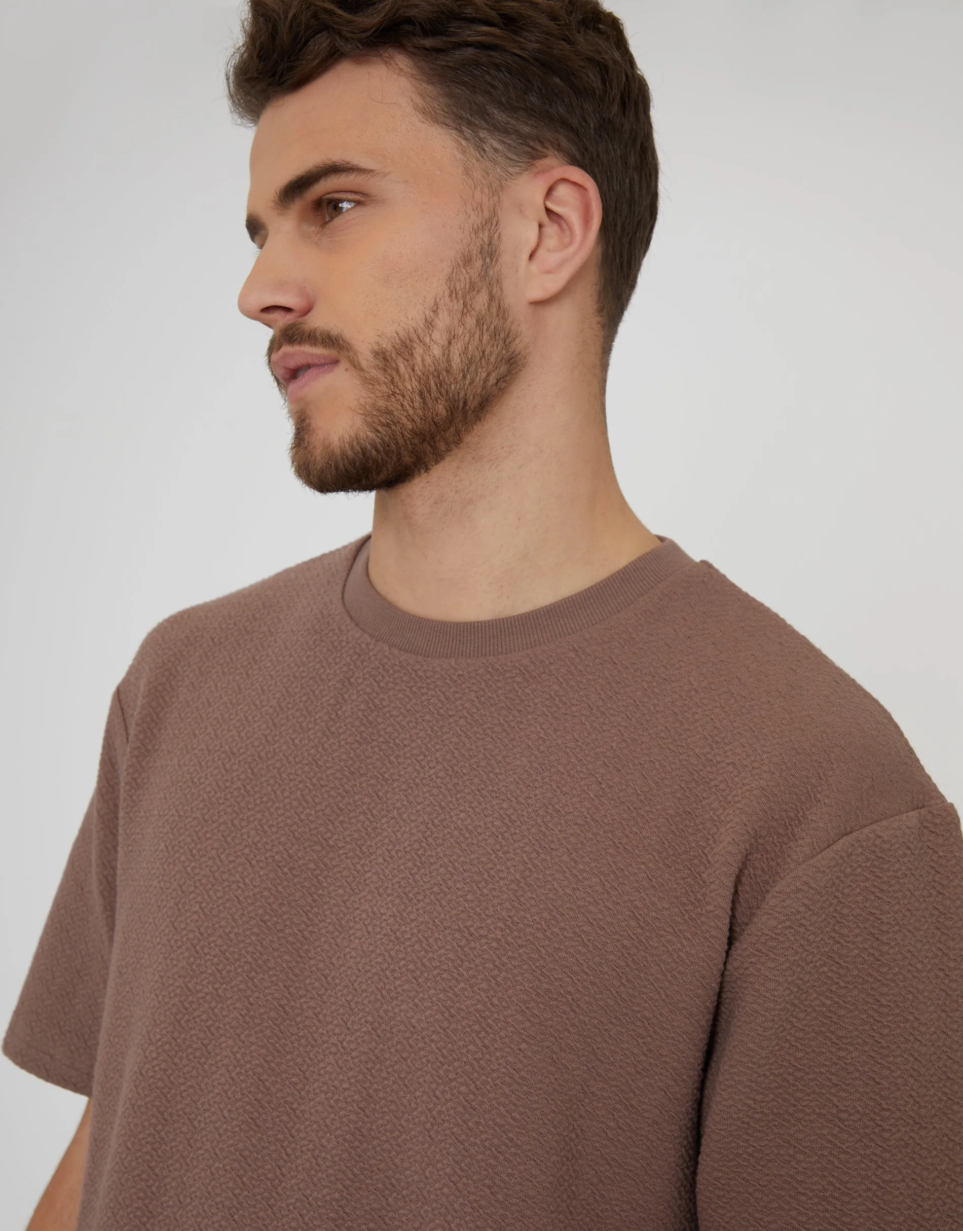 Deep Taupe Relaxed Fit Textured T-Shirt sold by Threadbare