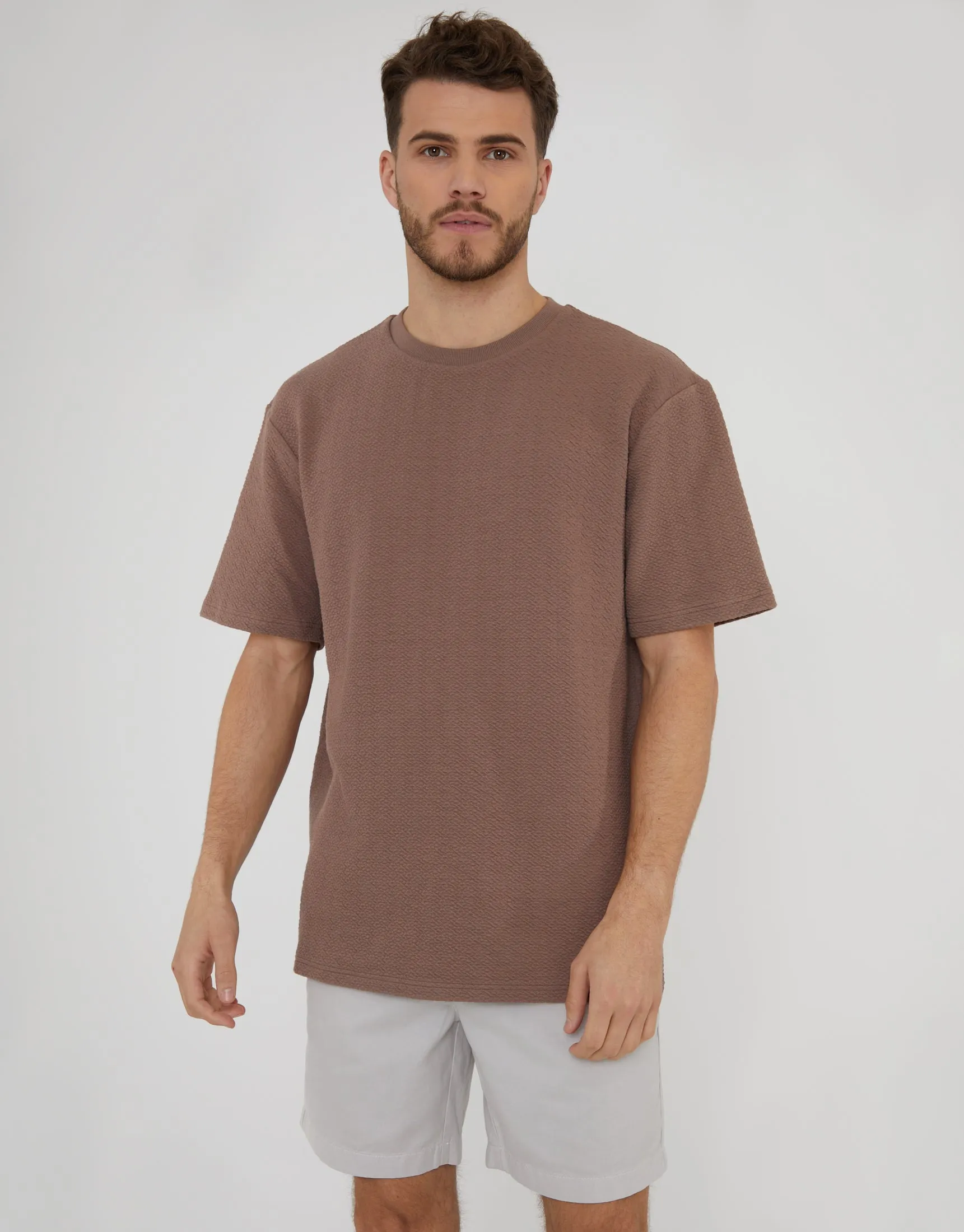 Deep Taupe Relaxed Fit Textured T-Shirt sold by Threadbare product image thumbnail 3