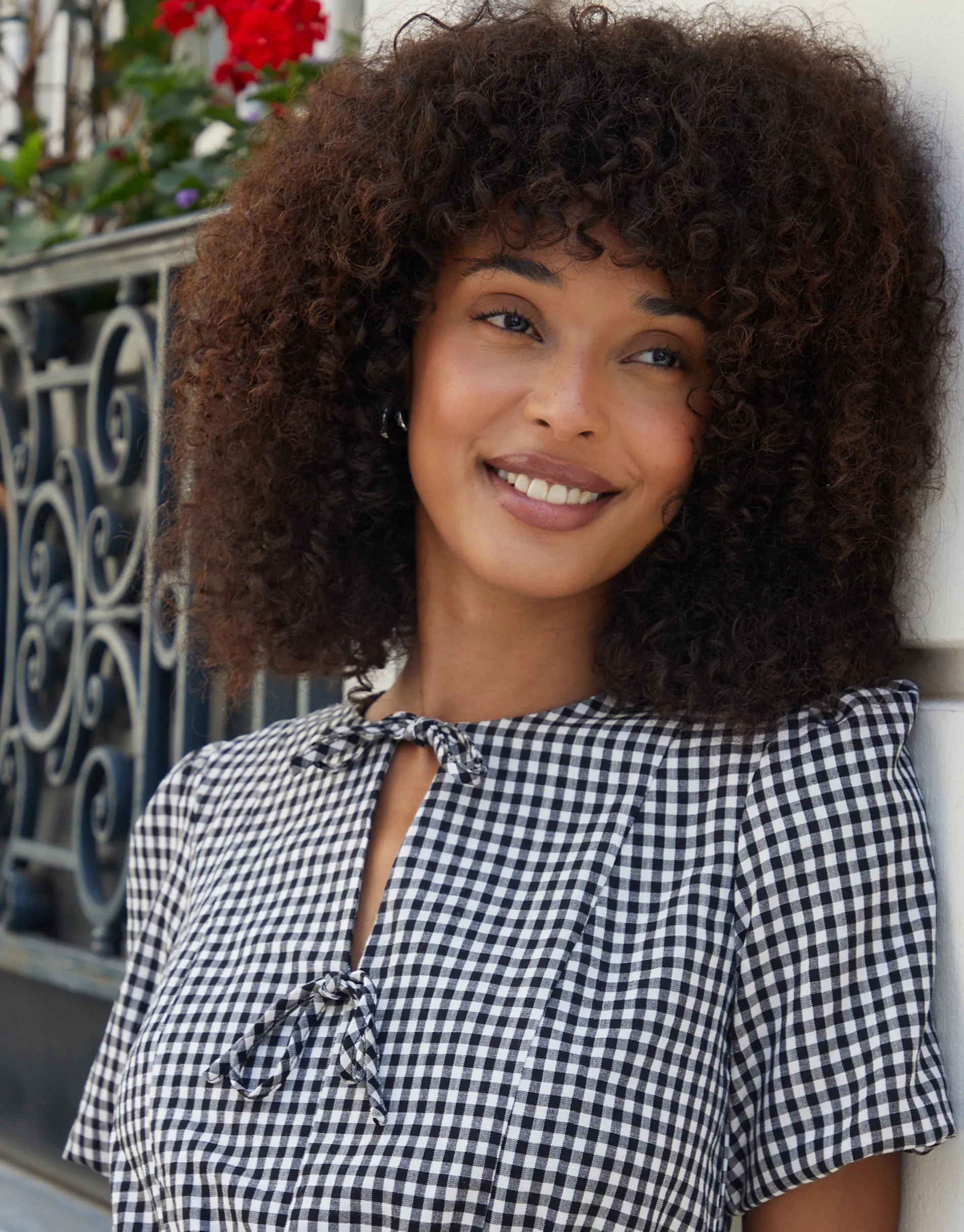 Gingham Puff Sleeve Tie Front Smock Mini Dress sold by Threadbare product image thumbnail 4