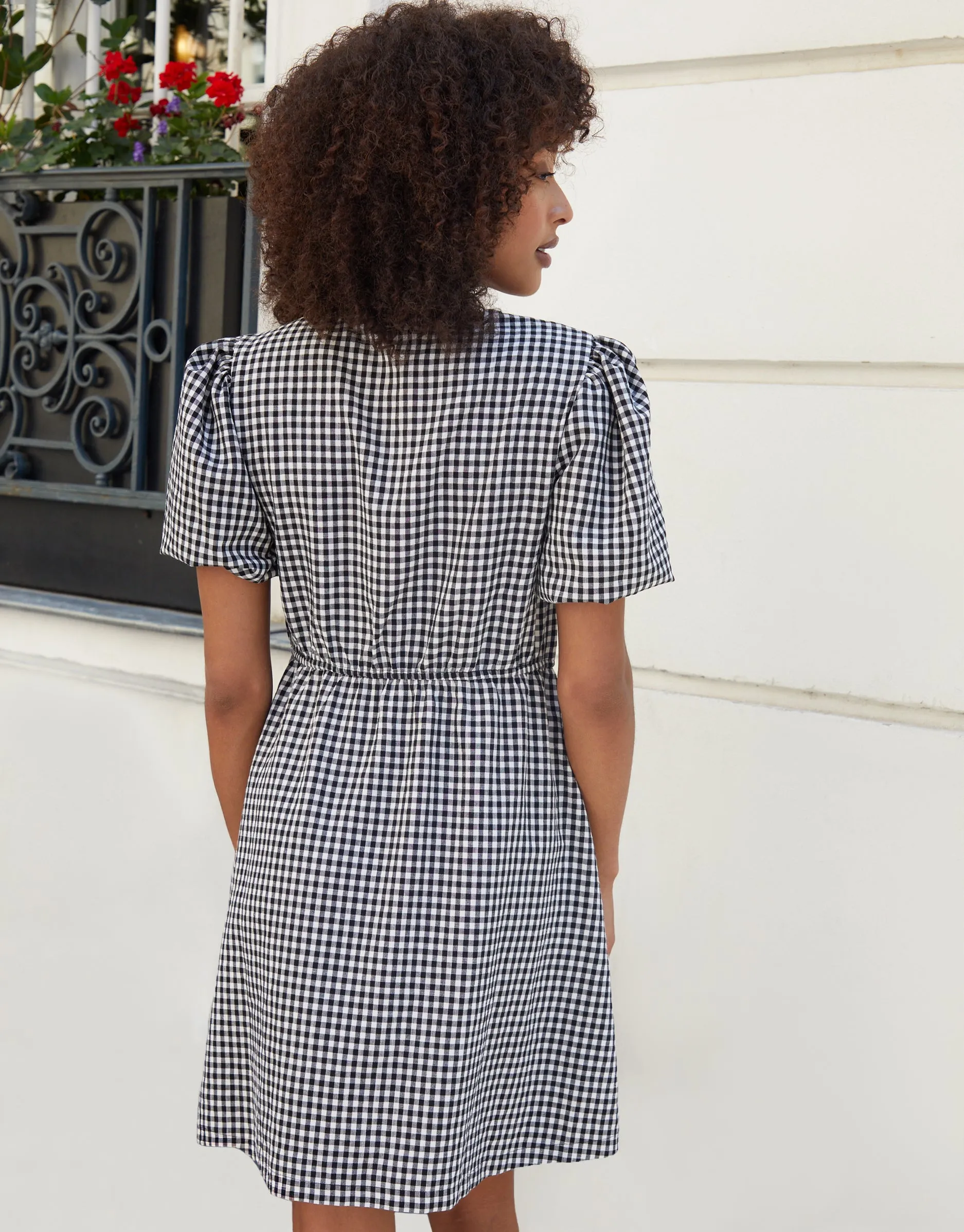 Gingham Puff Sleeve Tie Front Smock Mini Dress sold by Threadbare product image thumbnail 2