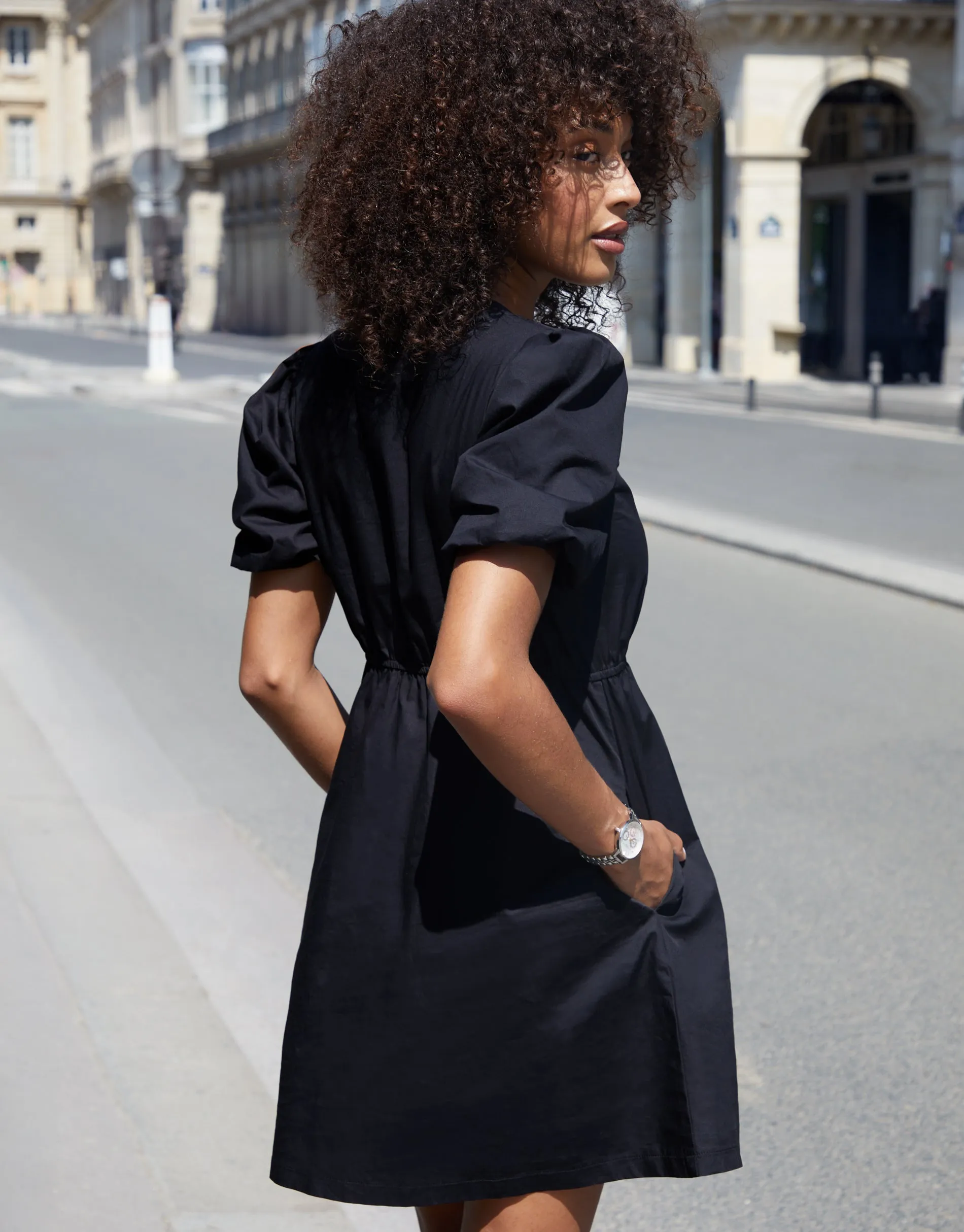 Black Puff Sleeve Tie Front Smock Mini Dress sold by Threadbare product image thumbnail 2