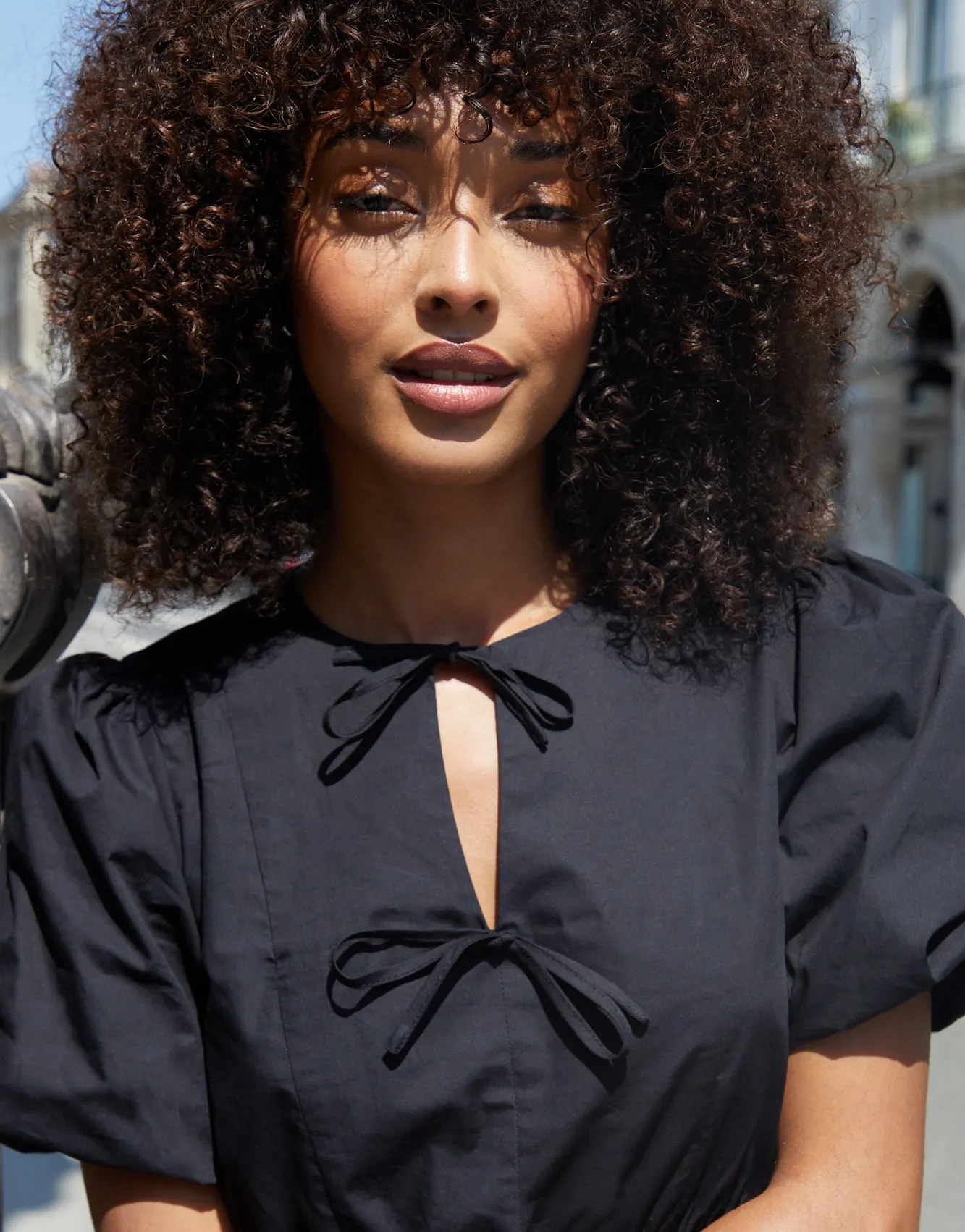 Black Puff Sleeve Tie Front Smock Mini Dress sold by Threadbare product image thumbnail 5