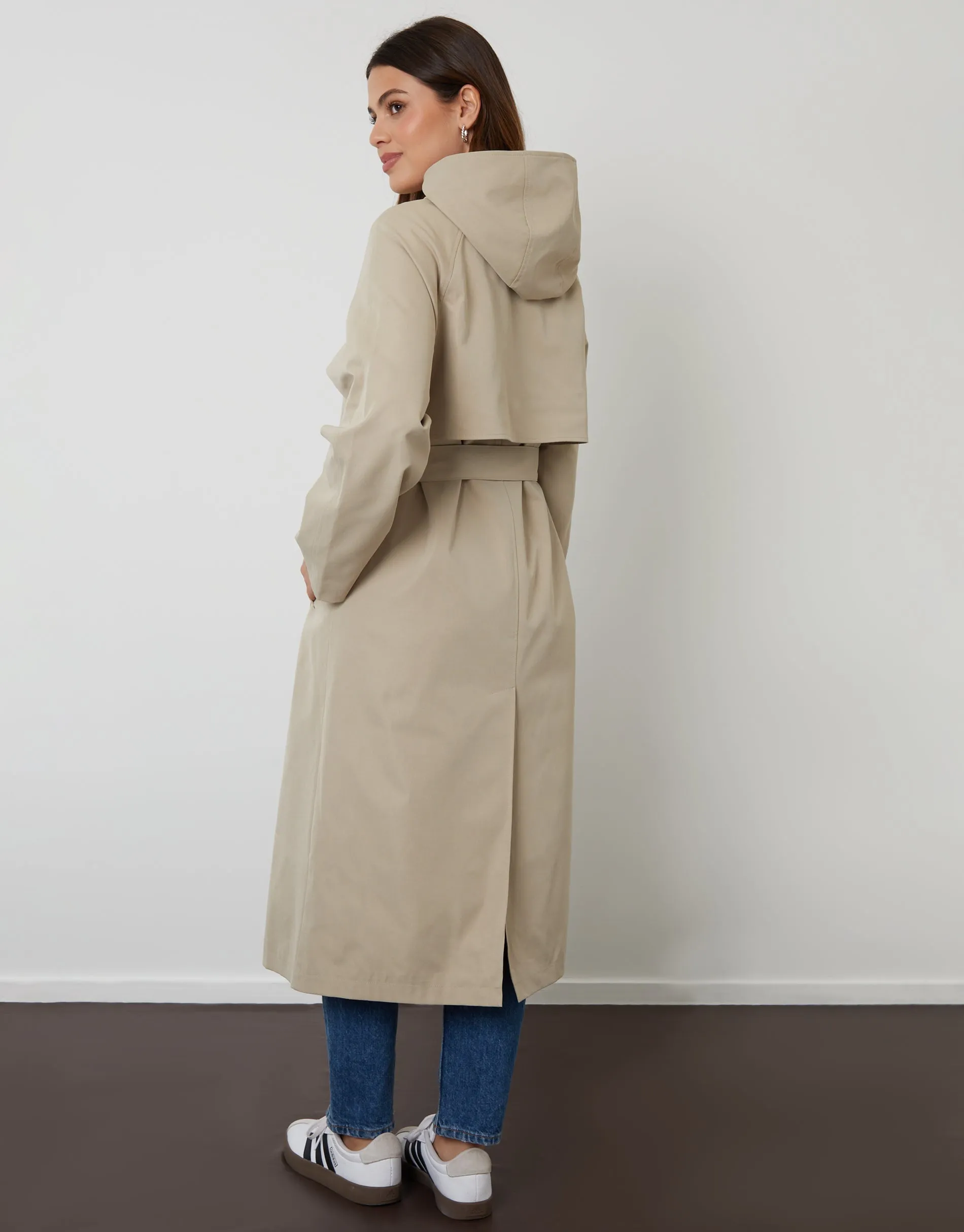Stone Longline Hooded Trench Coat sold by Threadbare product image thumbnail 3