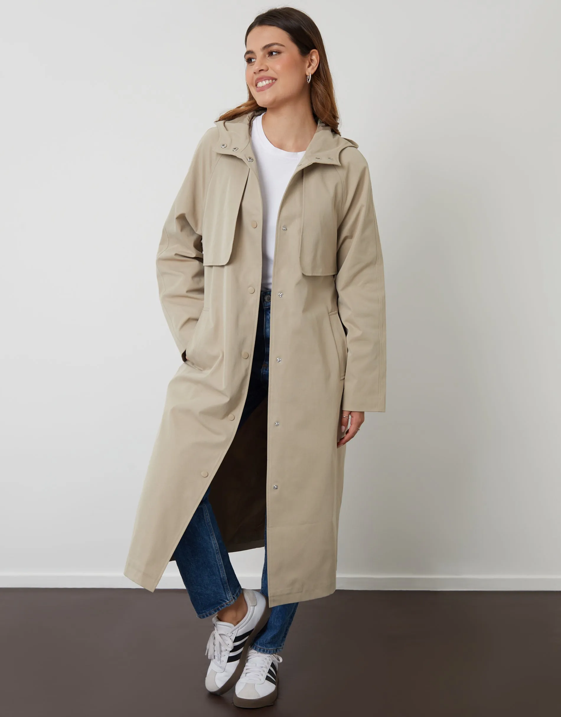 Stone Longline Hooded Trench Coat sold by Threadbare product image thumbnail 4