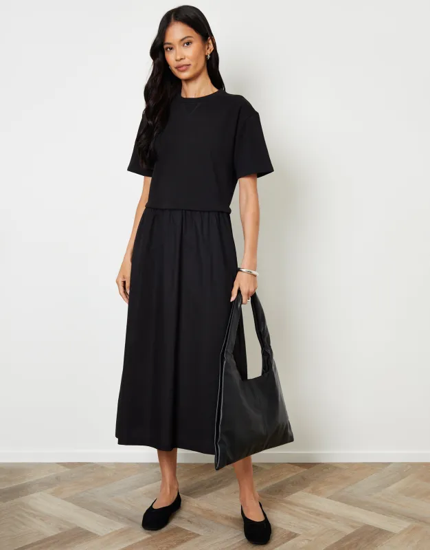 Black 2-in-1 Sweat Dress with Poplin Skirt sold by Threadbare