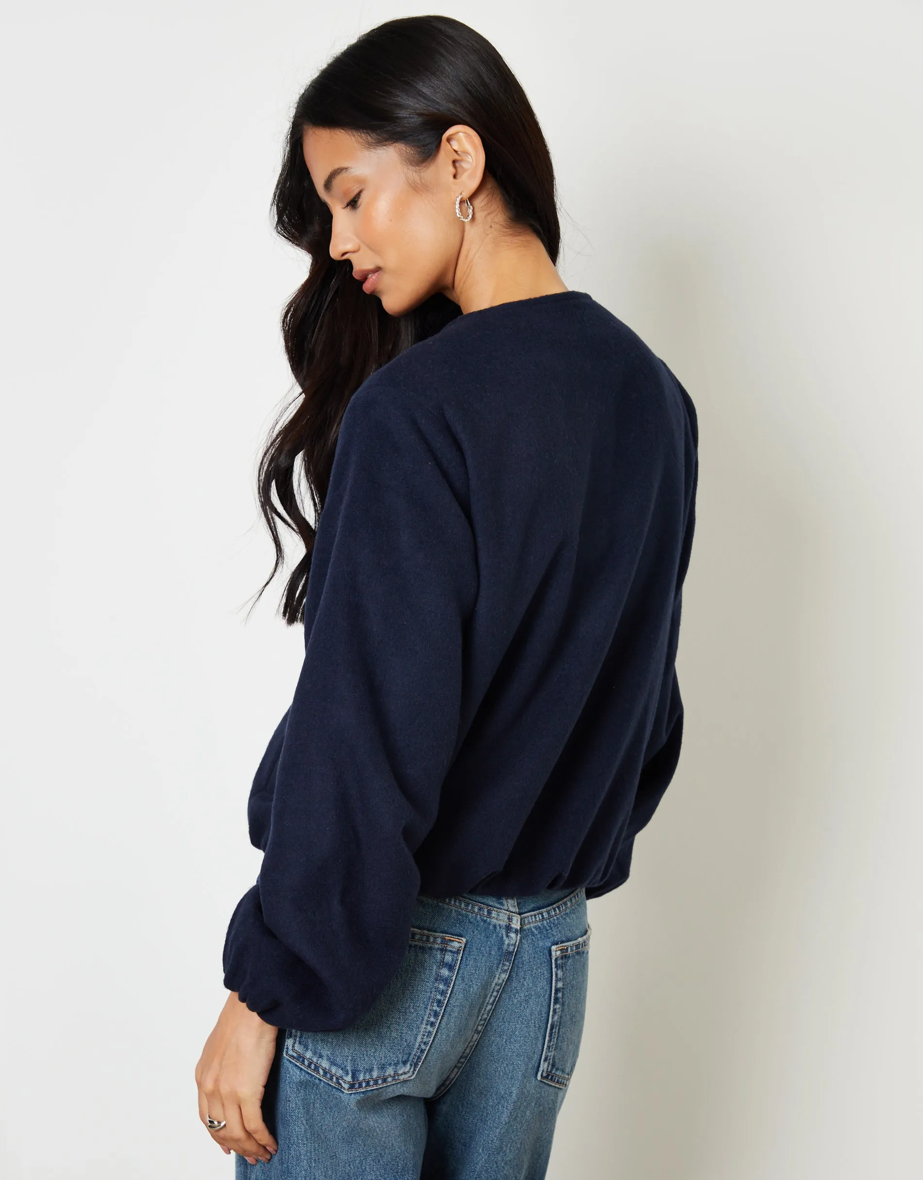 Navy Brushed Bubble Hem Bomber Jacket sold by Threadbare product image thumbnail 2