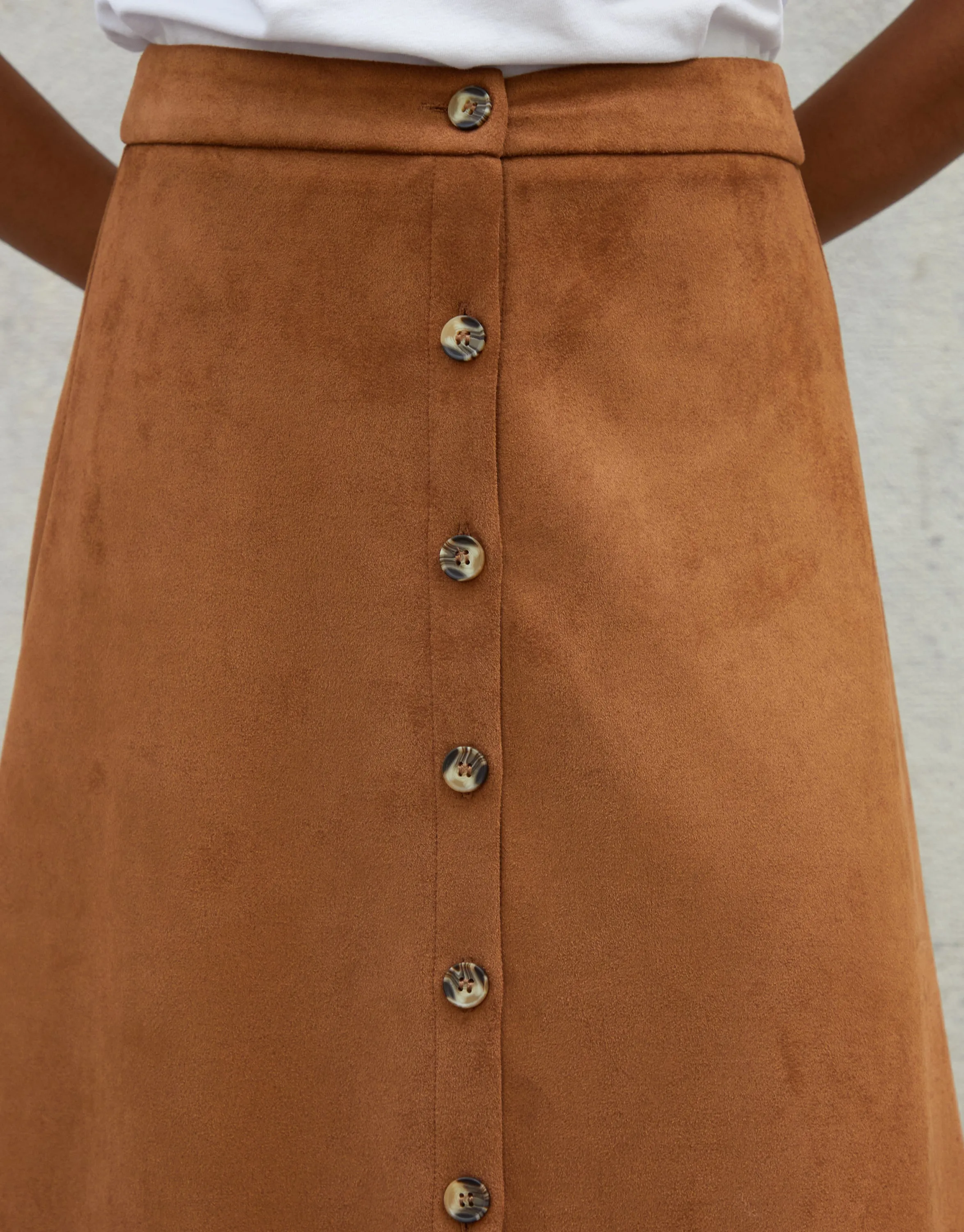 Tan Brown Button Front Suedette Skirt sold by Threadbare product image thumbnail 3