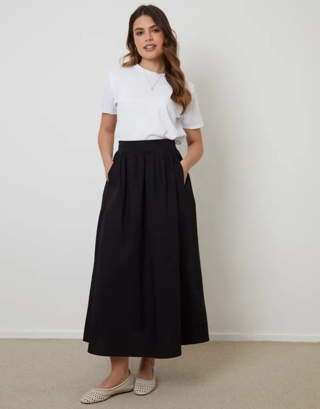 Black Cotton Poplin Skirt with Pockets sold by Threadbare