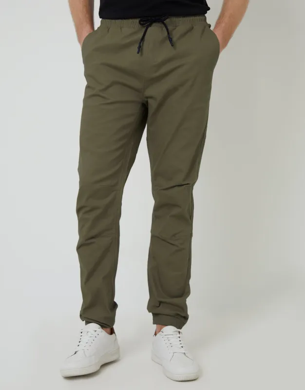 Khaki Green Jogger Style Drawcord Trousers sold by Threadbare
