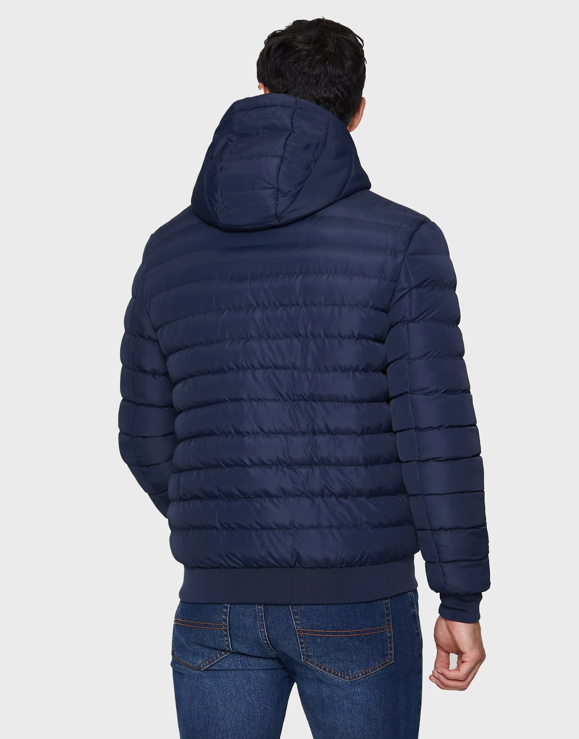 Men's Navy Hooded Puffer Jacket sold by Threadbare product image thumbnail 2