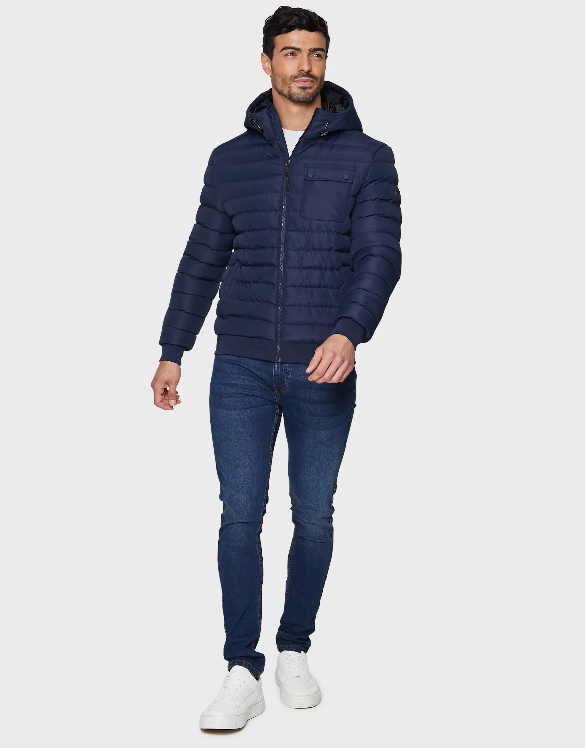 Men's Navy Hooded Puffer Jacket sold by Threadbare product image thumbnail 3
