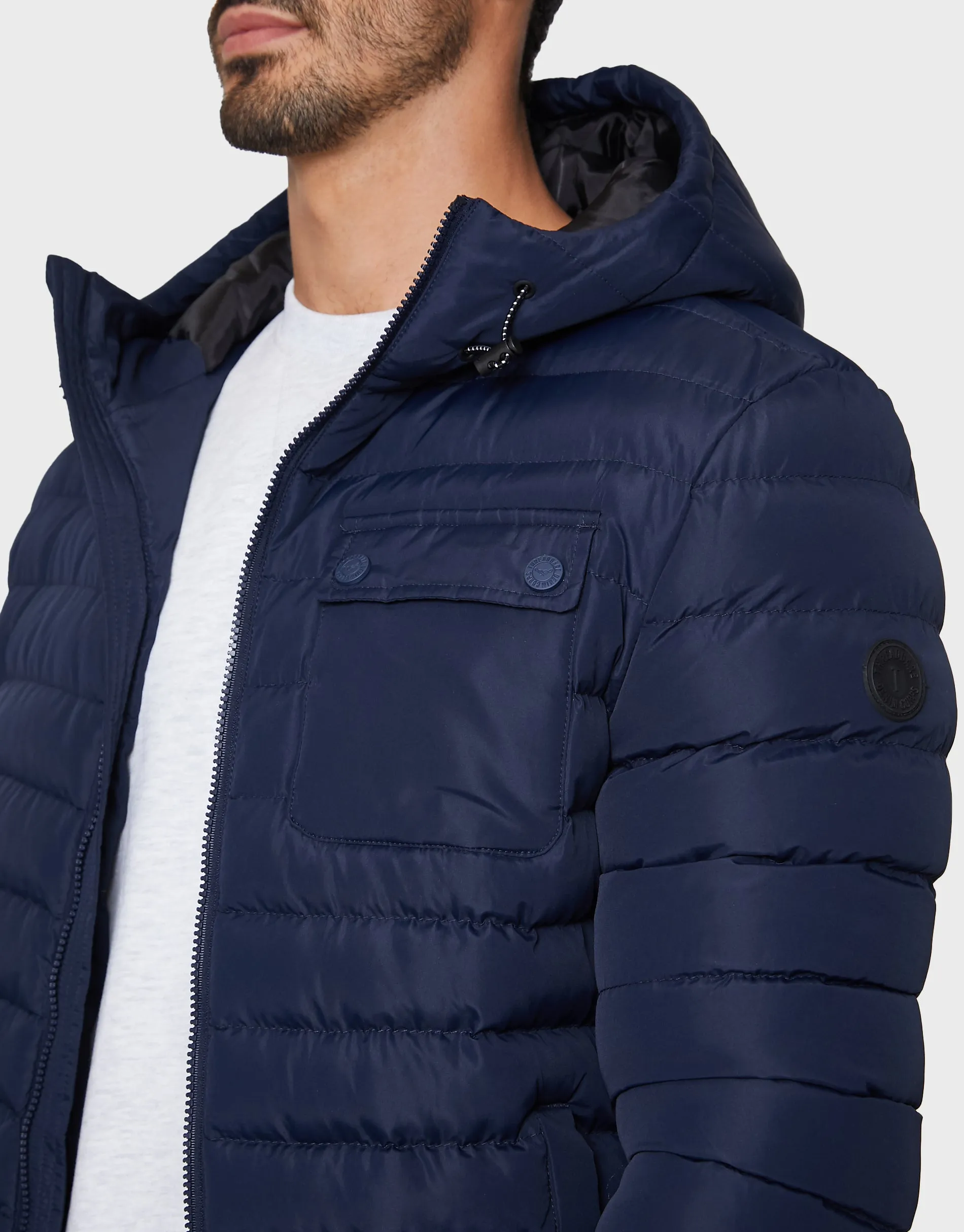 Men's Navy Hooded Puffer Jacket sold by Threadbare product image thumbnail 4