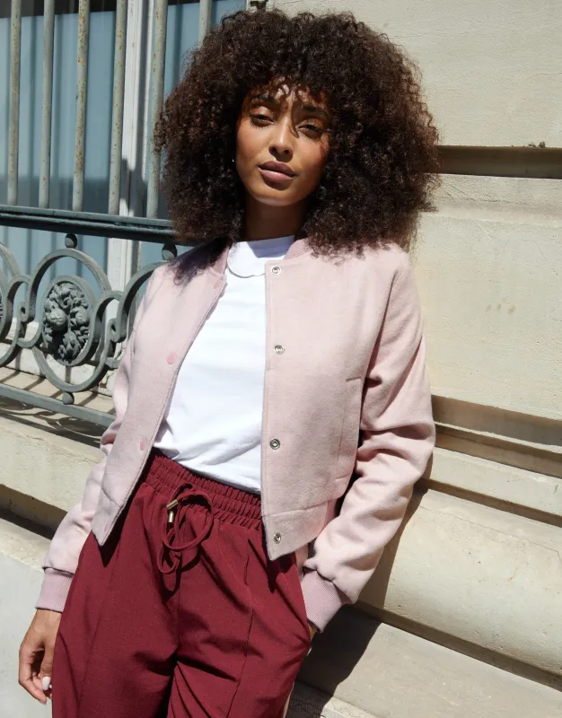 Pink Brushed Cropped Bomber Jacket sold by Threadbare
