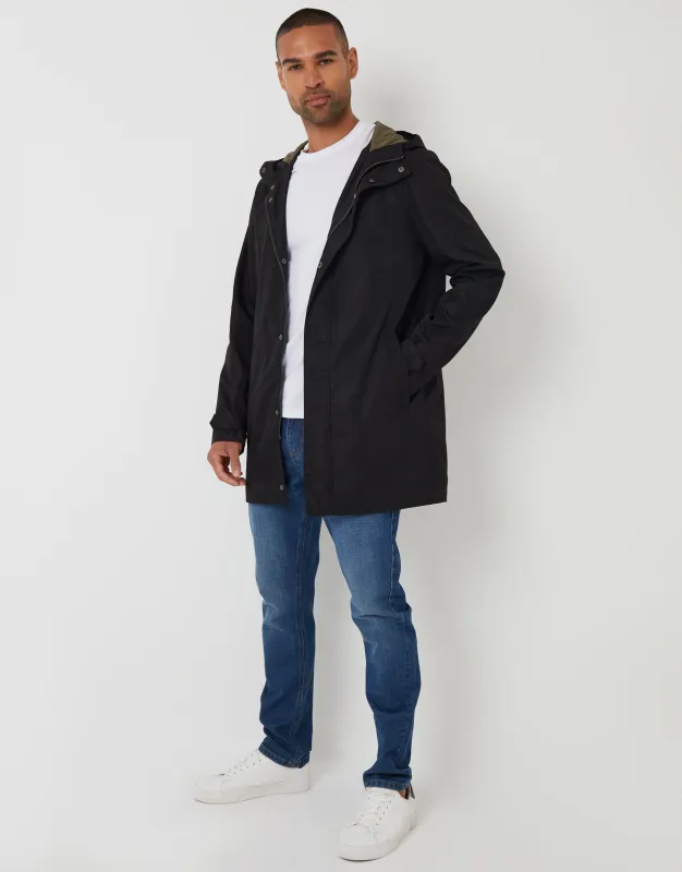 Black Showerproof Zip Up Hooded Raincoat sold by Threadbare