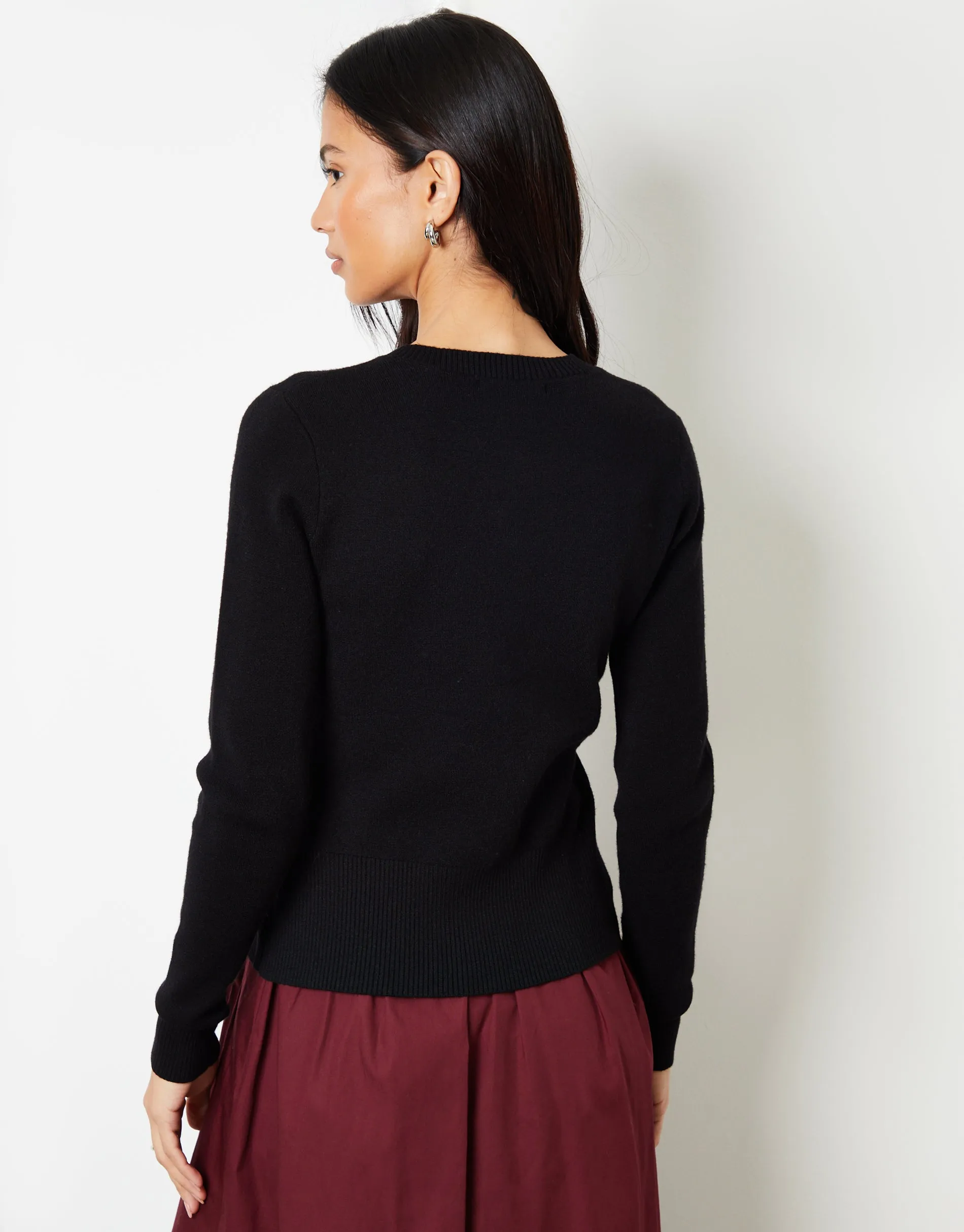 Crew Neck Compact Knitted Cardigan in Black sold by Threadbare product image thumbnail 4