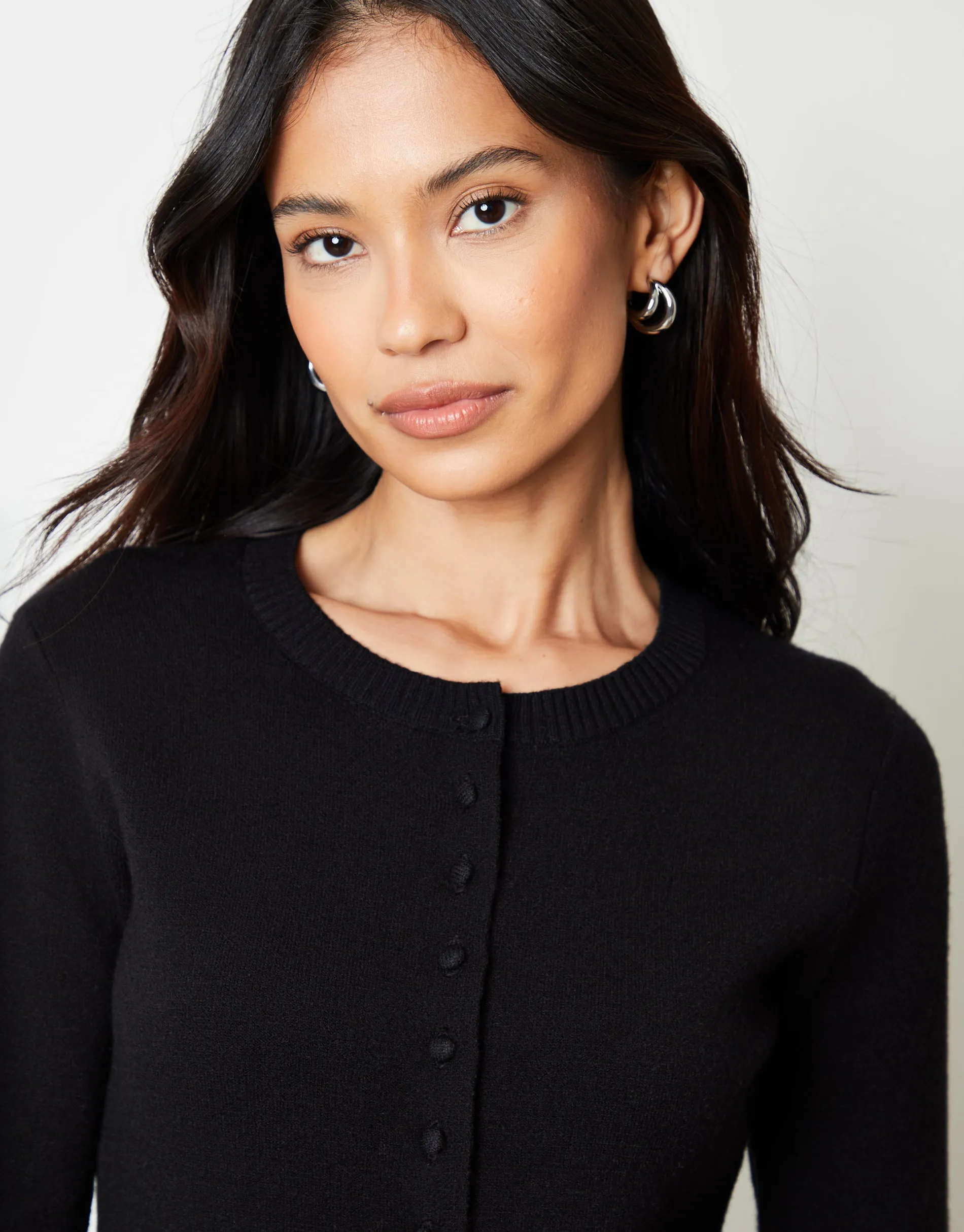 Crew Neck Compact Knitted Cardigan in Black sold by Threadbare product image thumbnail 2