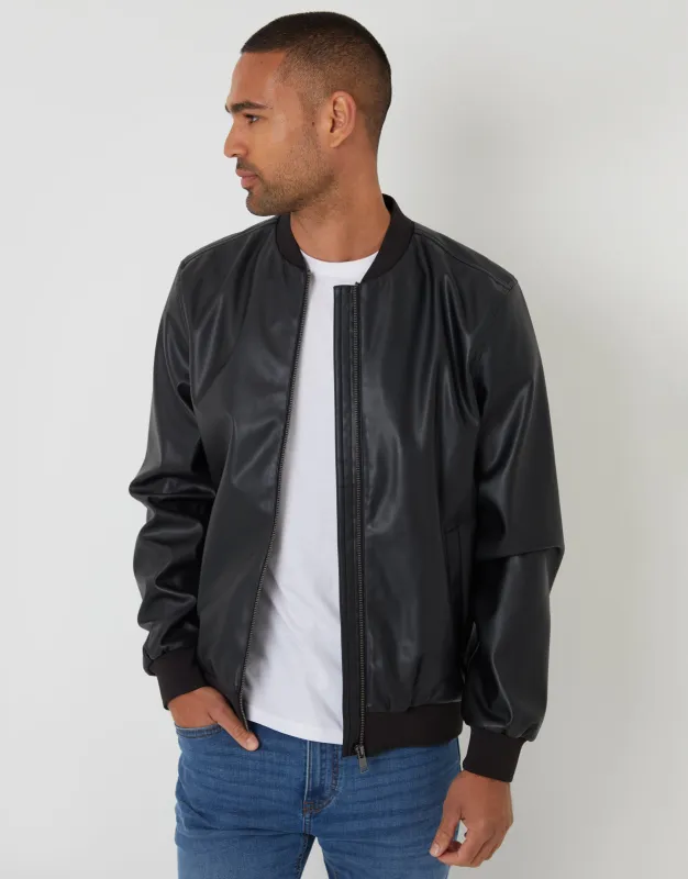 Black Faux Leather Biker Jacket sold by Threadbare